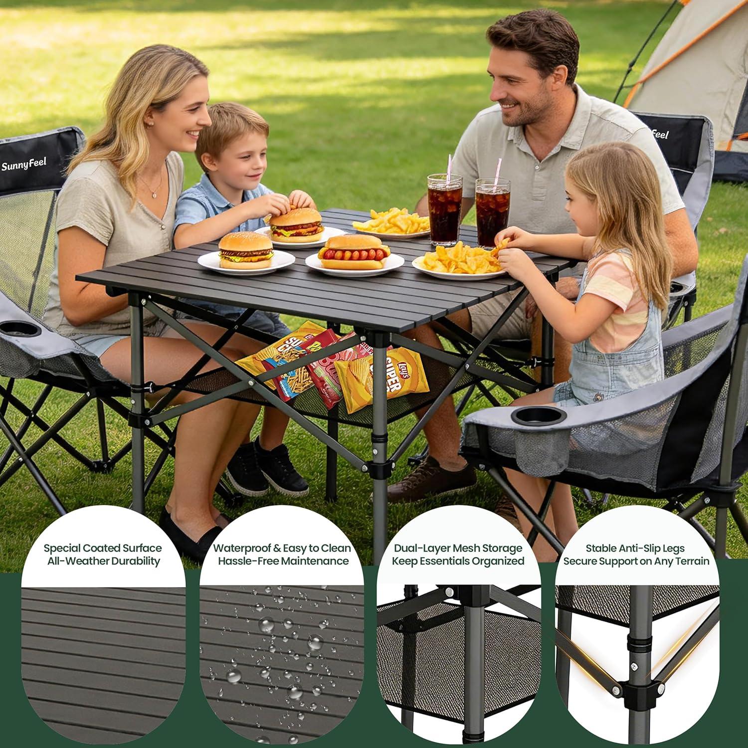 image:imageSUNNYFEEL Aluminum Folding Table for Camping Lightweight Roll Up Top Portable Camp Tables with Carry Bag for Outdoor Picnic Square BrownXlbrown1set
