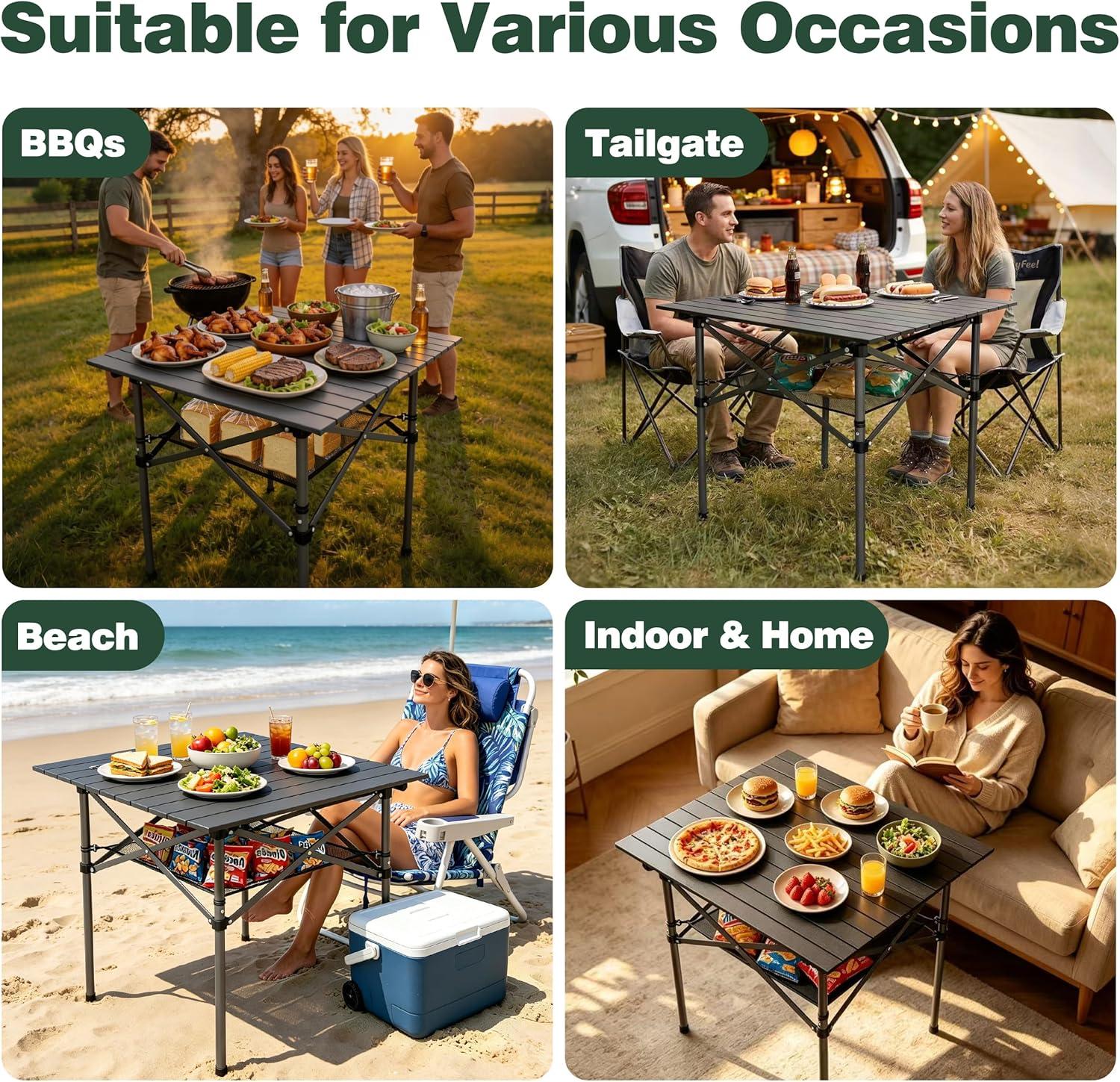 image:imageSUNNYFEEL Aluminum Folding Table for Camping Lightweight Roll Up Top Portable Camp Tables with Carry Bag for Outdoor Picnic Square BrownXlbrown1set