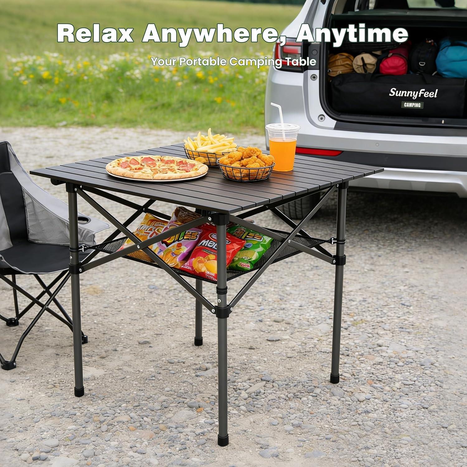 image:imageSUNNYFEEL Aluminum Folding Table for Camping Lightweight Roll Up Top Portable Camp Tables with Carry Bag for Outdoor Picnic Square BrownXlbrown1set