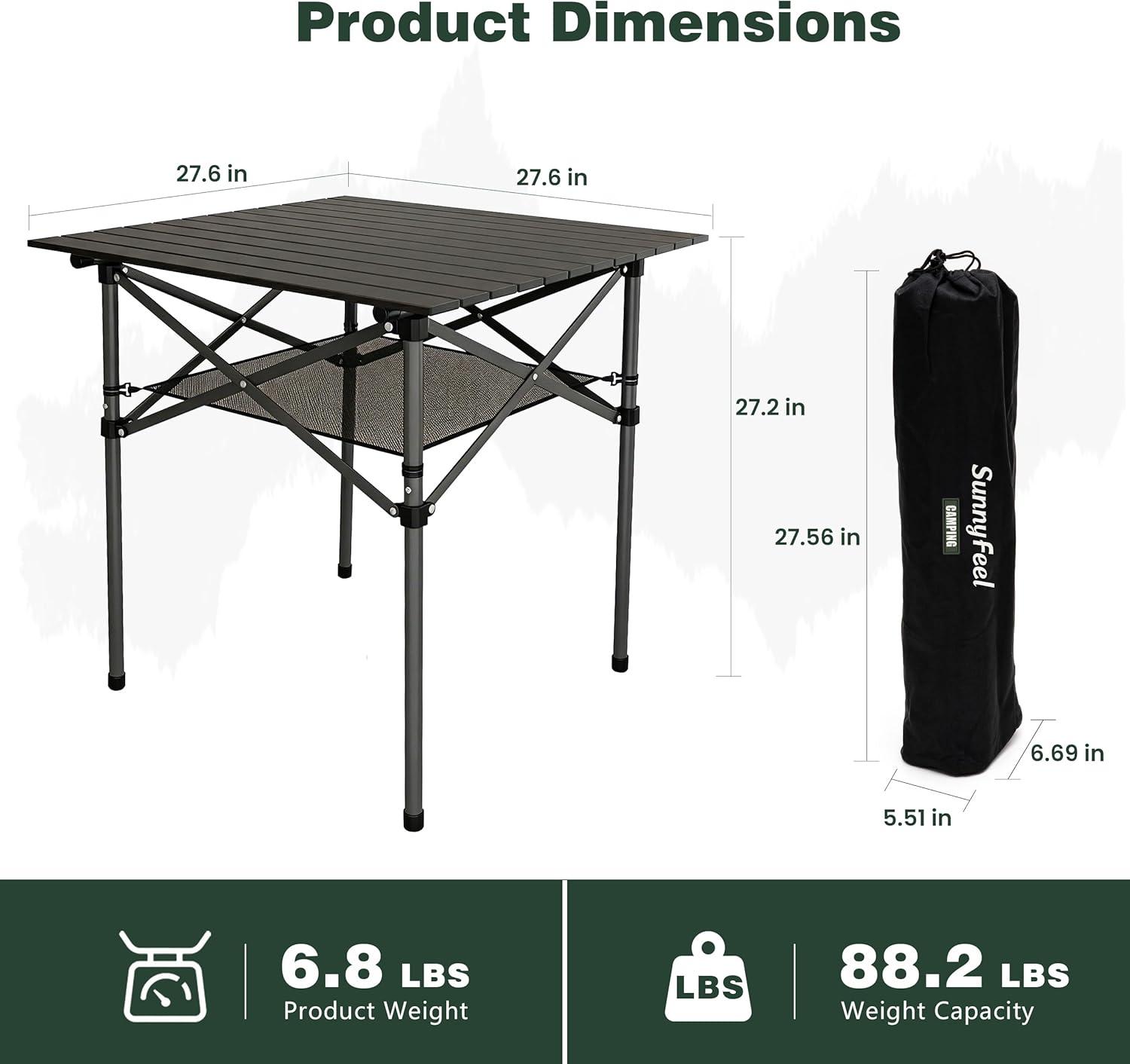 image:imageSUNNYFEEL Aluminum Folding Table for Camping Lightweight Roll Up Top Portable Camp Tables with Carry Bag for Outdoor Picnic Square BrownXlbrown1set