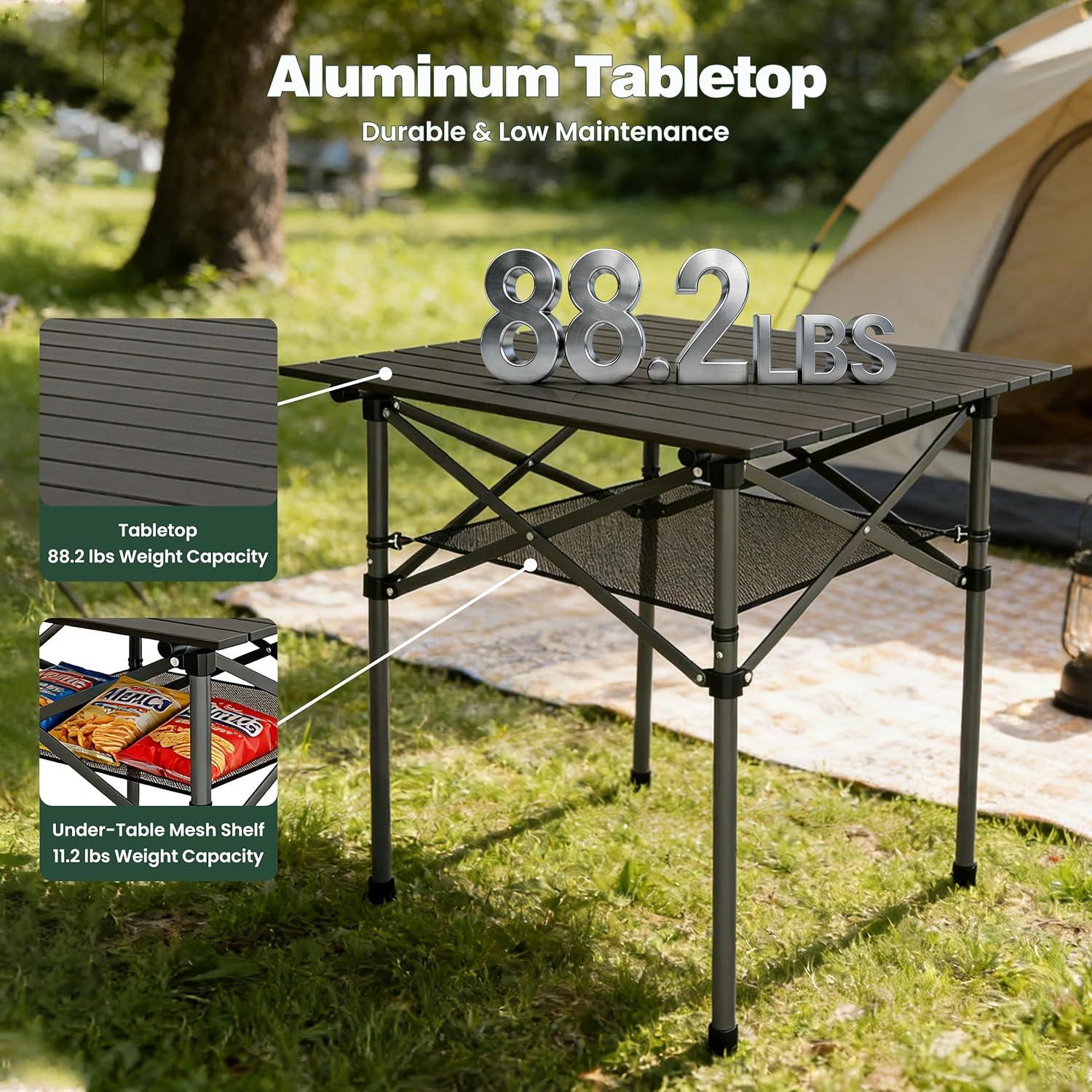 image:imageSUNNYFEEL Aluminum Folding Table for Camping Lightweight Roll Up Top Portable Camp Tables with Carry Bag for Outdoor Picnic Square BrownXlbrown1set