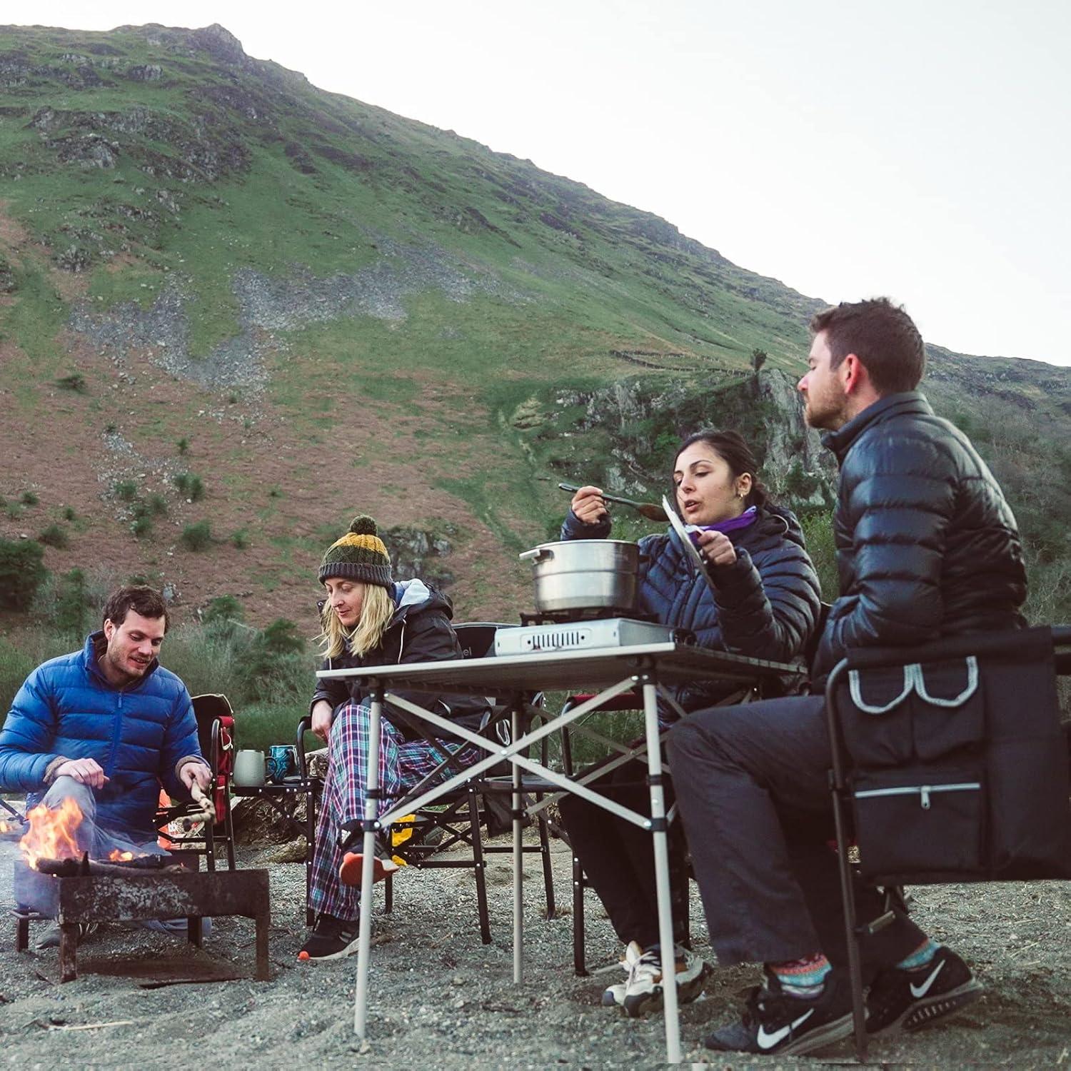 image:imageSUNNYFEEL Aluminum Folding Table for Camping Lightweight Roll Up Top Portable Camp Tables with Carry Bag for Outdoor Picnic Square BrownXlgrey1set