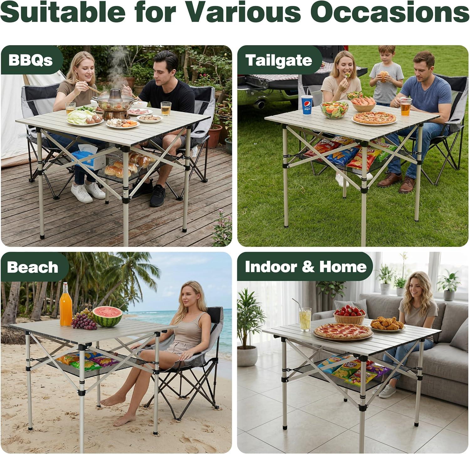 image:imageSUNNYFEEL Aluminum Folding Table for Camping Lightweight Roll Up Top Portable Camp Tables with Carry Bag for Outdoor Picnic Square BrownXlgrey1set
