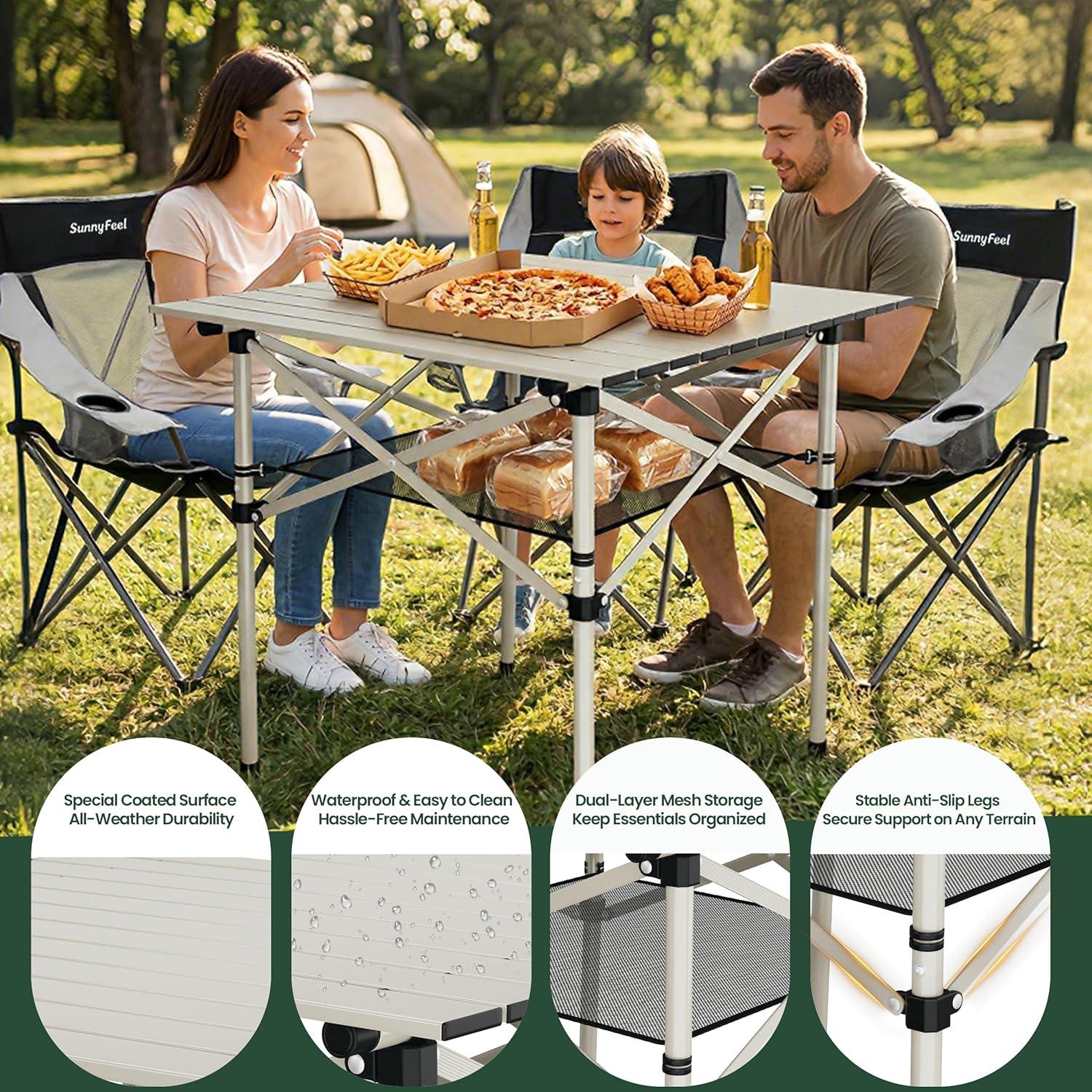 image:imageSUNNYFEEL Aluminum Folding Table for Camping Lightweight Roll Up Top Portable Camp Tables with Carry Bag for Outdoor Picnic Square BrownXlgrey1set