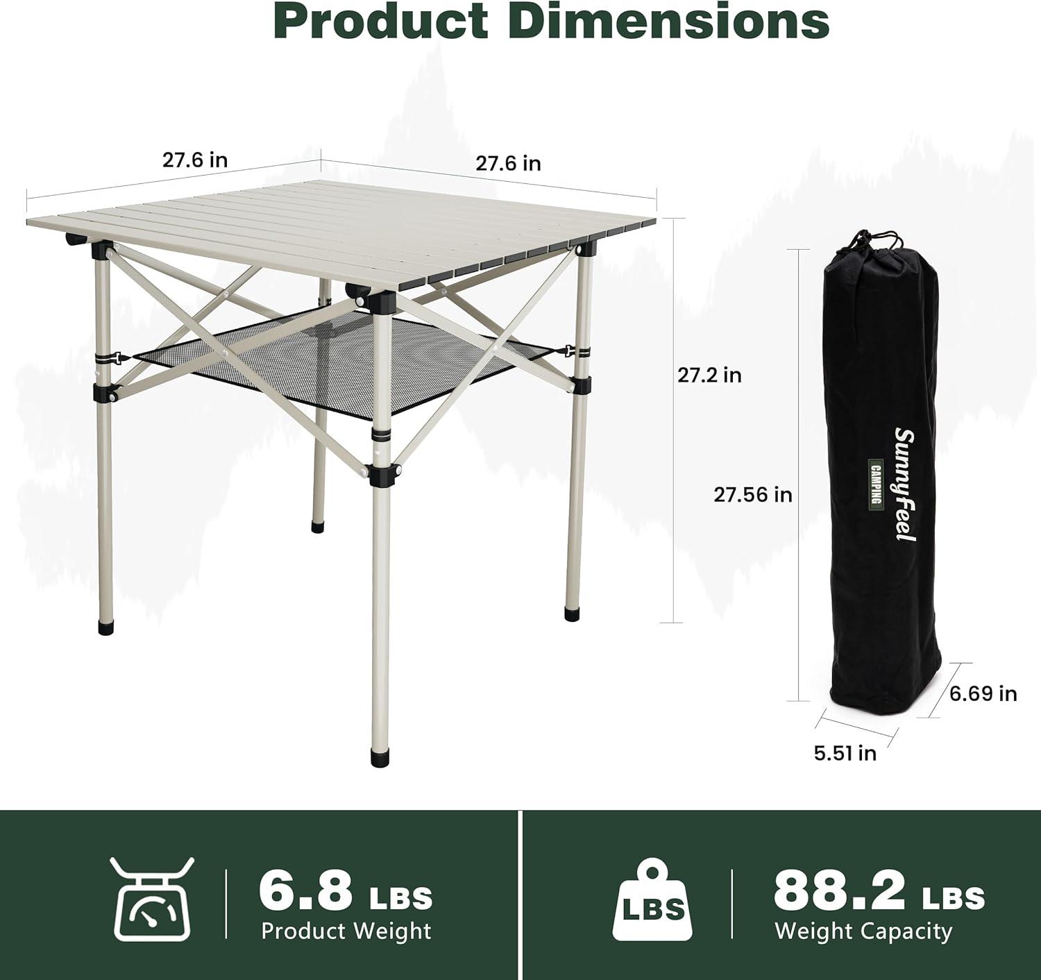 image:imageSUNNYFEEL Aluminum Folding Table for Camping Lightweight Roll Up Top Portable Camp Tables with Carry Bag for Outdoor Picnic Square BrownXlgrey1set