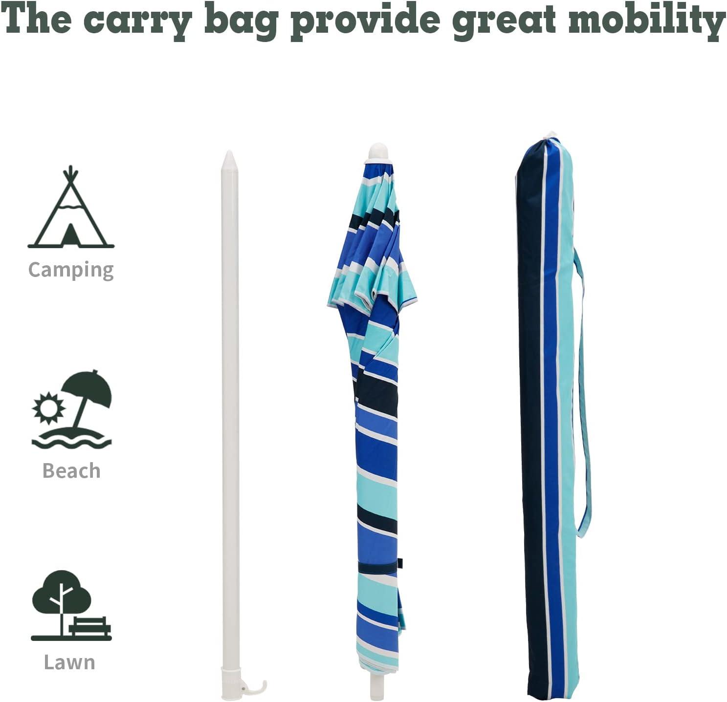 image:imageSUNNYFEEL Beach Umbrella 6ft Portable Outdoor Umbrellas with Carry Bag Sand Anchor Push Button Tilt Pole UPF50 UV Protection Windproof Sunshade Parasol for Beach Patio Yard Garden