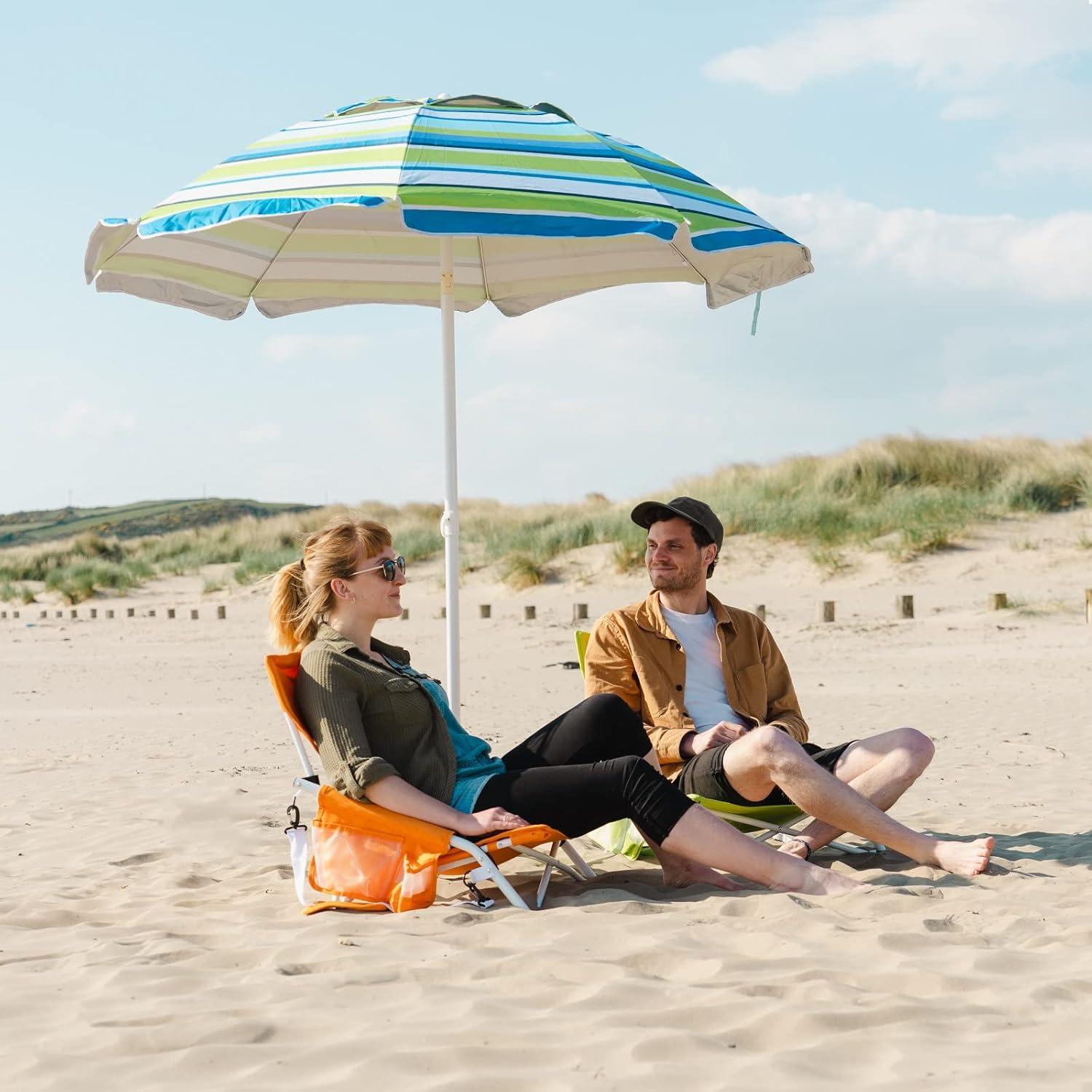 image:imageSUNNYFEEL Beach Umbrella 6ft Portable Outdoor Umbrellas with Carry Bag Sand Anchor Push Button Tilt Pole UPF50 UV Protection Windproof Sunshade Parasol for Beach Patio Yard Garden