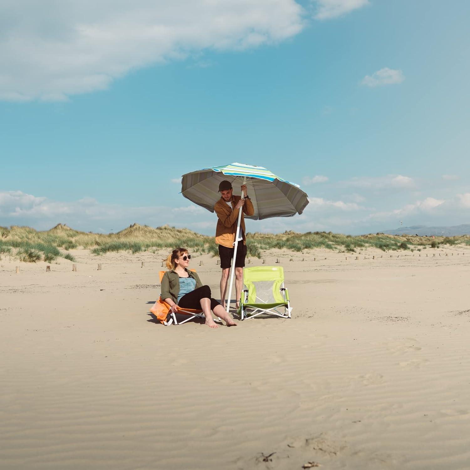 image:imageSUNNYFEEL Beach Umbrella 6ft Portable Outdoor Umbrellas with Carry Bag Sand Anchor Push Button Tilt Pole UPF50 UV Protection Windproof Sunshade Parasol for Beach Patio Yard Garden