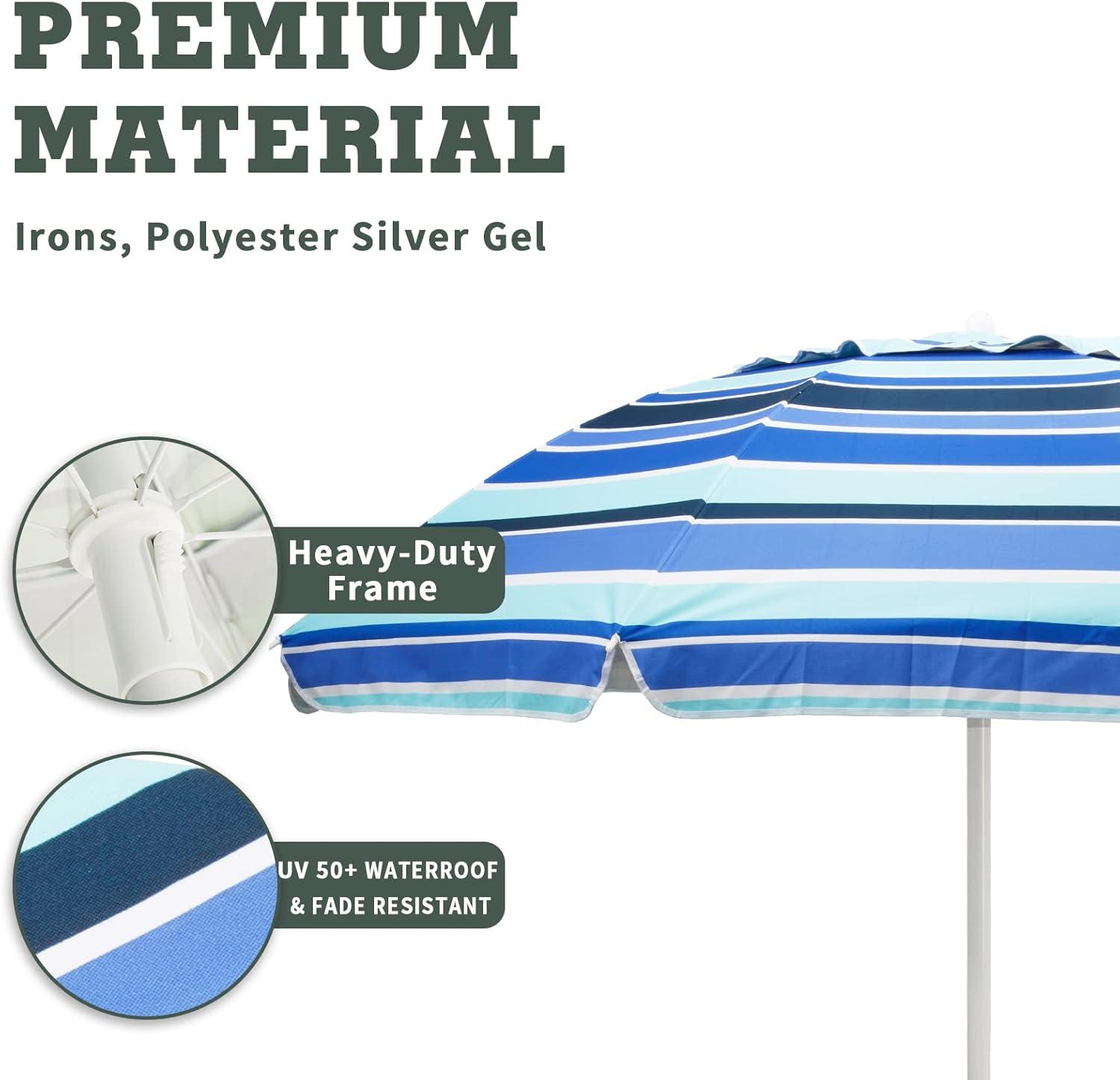 image:imageSUNNYFEEL Beach Umbrella 6ft Portable Outdoor Umbrellas with Carry Bag Sand Anchor Push Button Tilt Pole UPF50 UV Protection Windproof Sunshade Parasol for Beach Patio Yard Garden