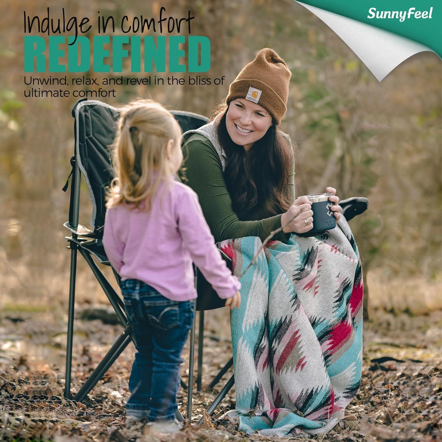 image:imageSUNNYFEEL Camping Chairs for Adults Padded Oversized Camping Chair Heavy Duty 500LBS Portable Lawn Chair with Cup Holder Side PocketampBag for Outdoor CampingBeachPicnicFishing BlackBlackmesh 2pc