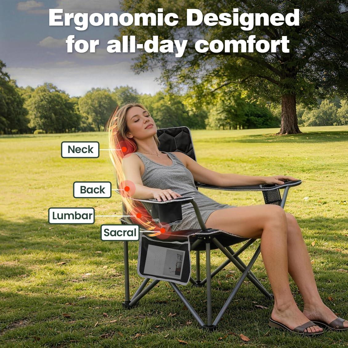 image:imageSUNNYFEEL Camping Chairs for Adults Padded Oversized Camping Chair Heavy Duty 500LBS Portable Lawn Chair with Cup Holder Side PocketampBag for Outdoor CampingBeachPicnicFishing BlackBlack2pc