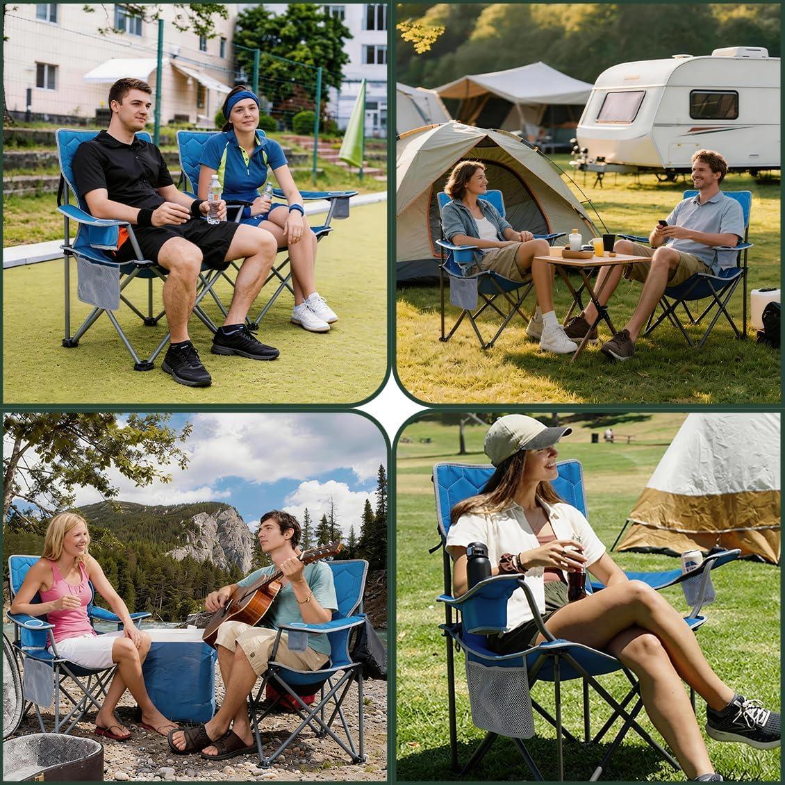 image:imageSUNNYFEEL Camping Chairs for Adults Padded Oversized Camping Chair Heavy Duty 500LBS Portable Lawn Chair with Cup Holder Side PocketampBag for Outdoor CampingBeachPicnicFishing Blue