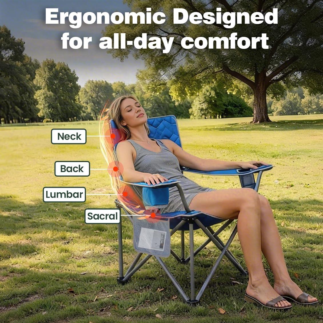 image:imageSUNNYFEEL Camping Chairs for Adults Padded Oversized Camping Chair Heavy Duty 500LBS Portable Lawn Chair with Cup Holder Side PocketampBag for Outdoor CampingBeachPicnicFishing Blue