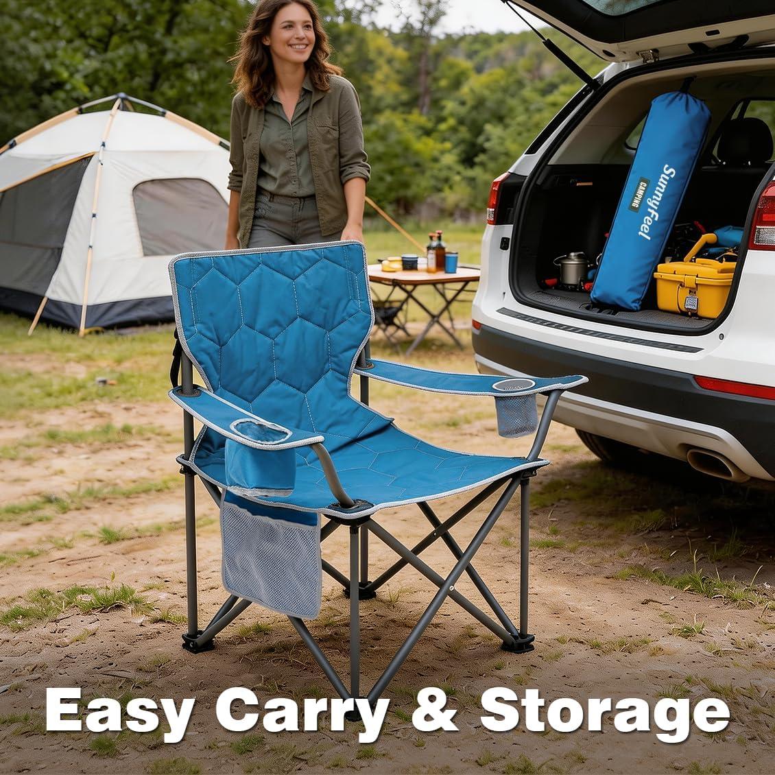 image:imageSUNNYFEEL Camping Chairs for Adults Padded Oversized Camping Chair Heavy Duty 500LBS Portable Lawn Chair with Cup Holder Side PocketampBag for Outdoor CampingBeachPicnicFishing Blue