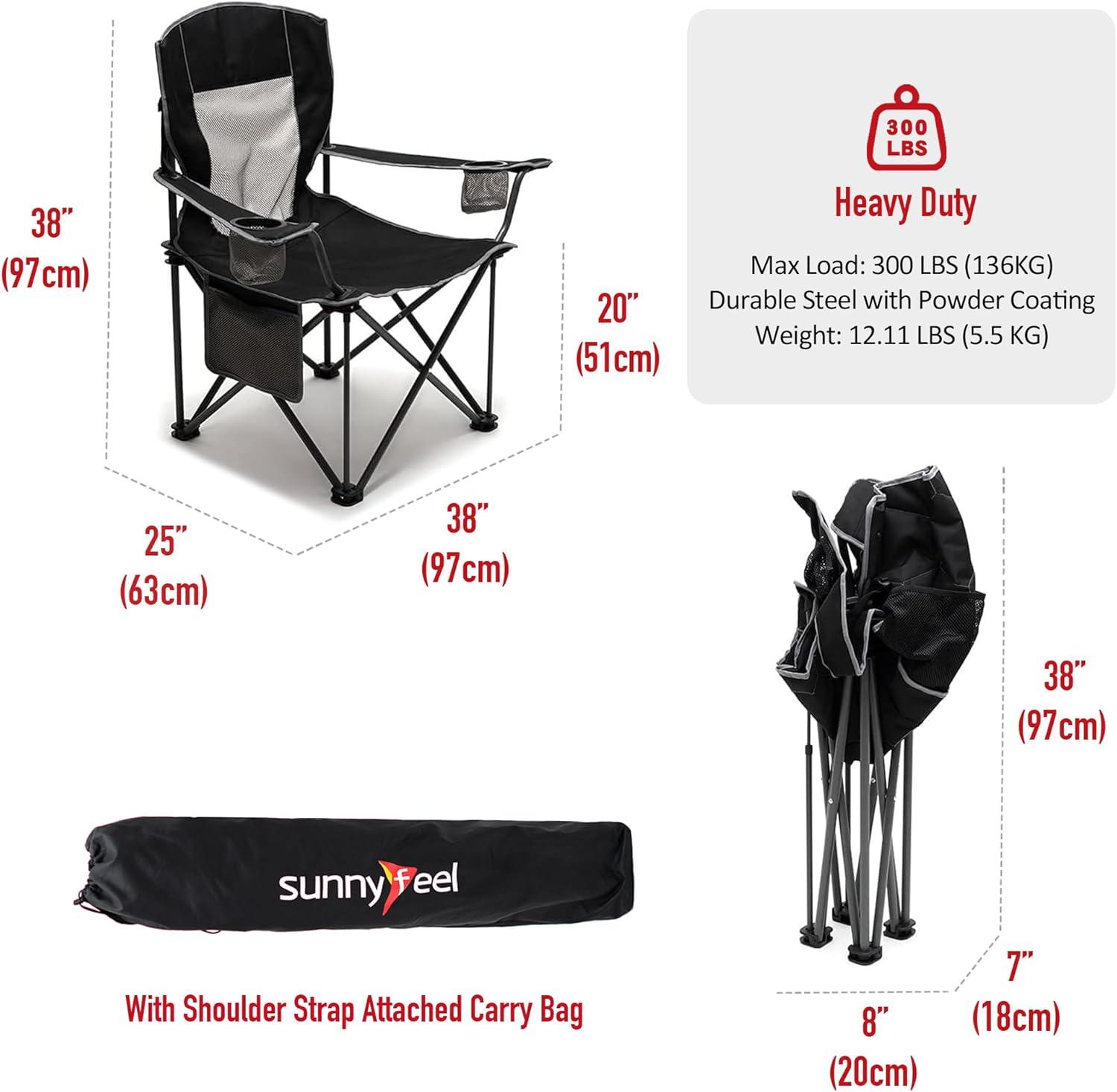 image:imageSUNNYFEEL Camping Chairs for Adults Padded Oversized Camping Chair Heavy Duty 500LBS Portable Lawn Chair with Cup Holder Side PocketampBag for Outdoor CampingBeachPicnicFishing BlackBlackmesh 2pc
