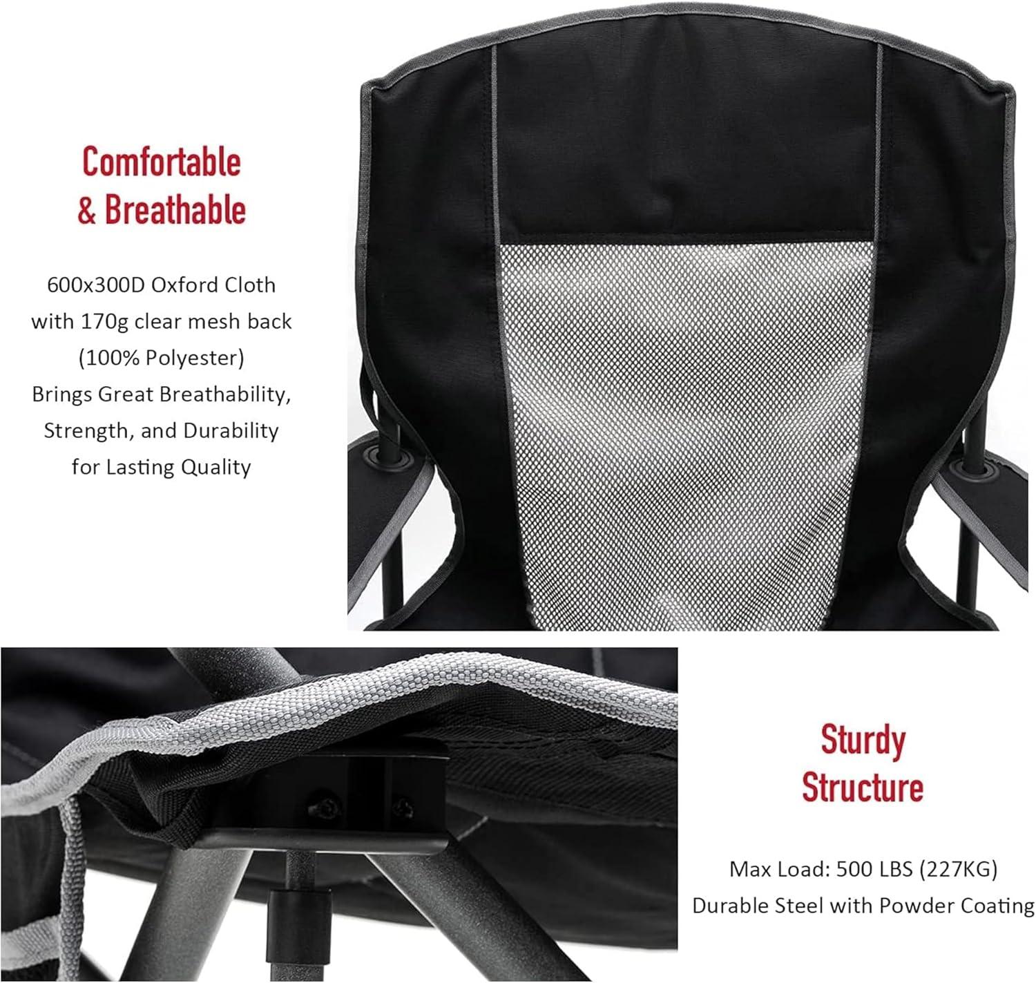image:imageSUNNYFEEL Camping Chairs for Adults Padded Oversized Camping Chair Heavy Duty 500LBS Portable Lawn Chair with Cup Holder Side PocketampBag for Outdoor CampingBeachPicnicFishing BlackBlackmesh 2pc