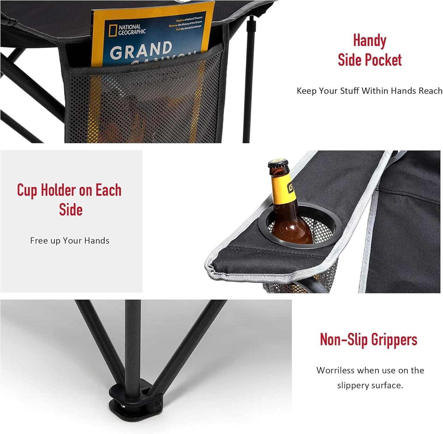 image:imageSUNNYFEEL Camping Chairs for Adults Padded Oversized Camping Chair Heavy Duty 500LBS Portable Lawn Chair with Cup Holder Side PocketampBag for Outdoor CampingBeachPicnicFishing BlackBlackmesh 2pc