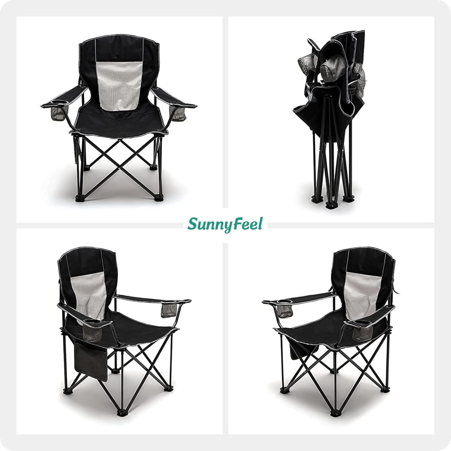 image:imageSUNNYFEEL Camping Chairs for Adults Padded Oversized Camping Chair Heavy Duty 500LBS Portable Lawn Chair with Cup Holder Side PocketampBag for Outdoor CampingBeachPicnicFishing BlackBlackmesh 2pc