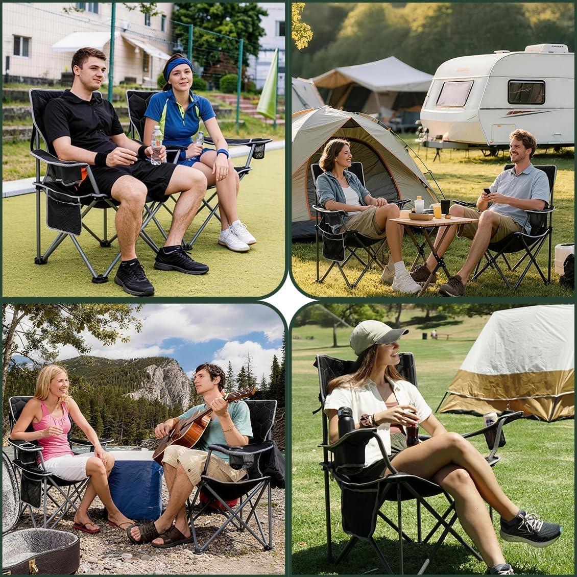 image:imageSUNNYFEEL Camping Chairs for Adults Padded Oversized Camping Chair Heavy Duty 500LBS Portable Lawn Chair with Cup Holder Side PocketampBag for Outdoor CampingBeachPicnicFishing BlackBlack2pc