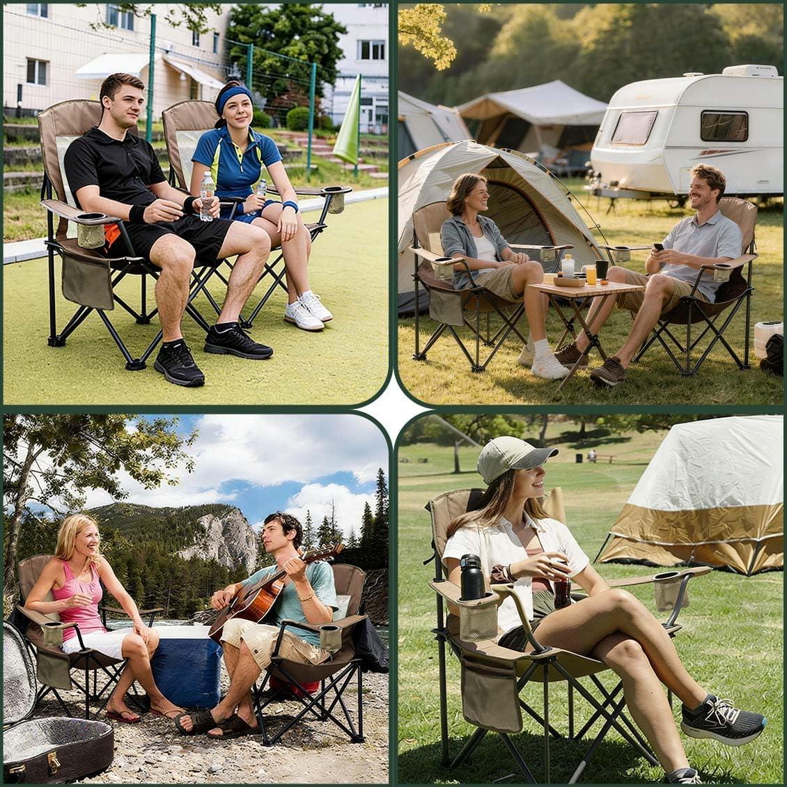 image:imageSUNNYFEEL Camping Chairs for Adults Padded Oversized Camping Chair Heavy Duty 500LBS Portable Lawn Chair with Cup Holder Side PocketampBag for Outdoor CampingBeachPicnicFishing BlackKhakimesh 1pc