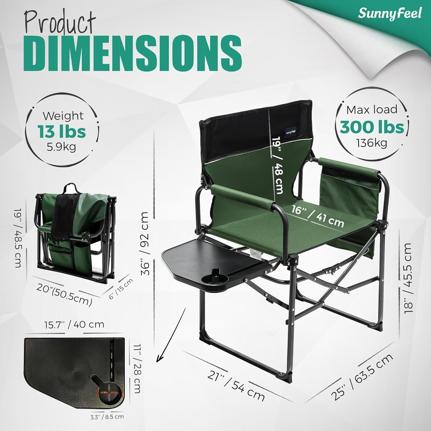 image:imageSUNNYFEEL Camping Directors Chair Heavy DutyOversized Portable Folding Chair with Side Table Pocket for Beach FishingTripPicnicLawnConcert Outdoor Foldable Camp ChairsGreen2set