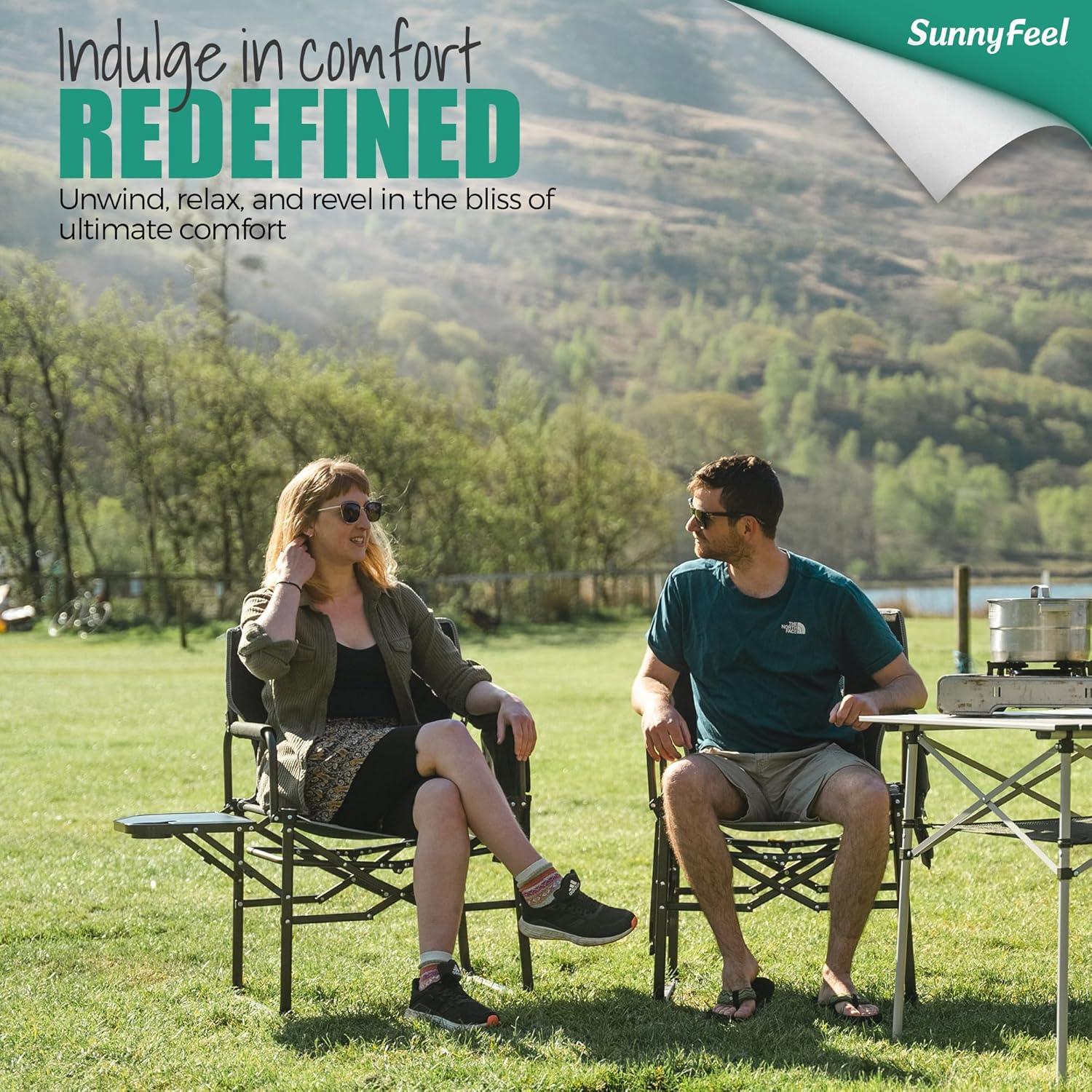 image:imageSUNNYFEEL Camping Directors Chair Heavy DutyOversized Portable Folding Chair with Side Table Pocket for Beach FishingTripPicnicLawnConcert Outdoor Foldable Camp ChairsGreen2set