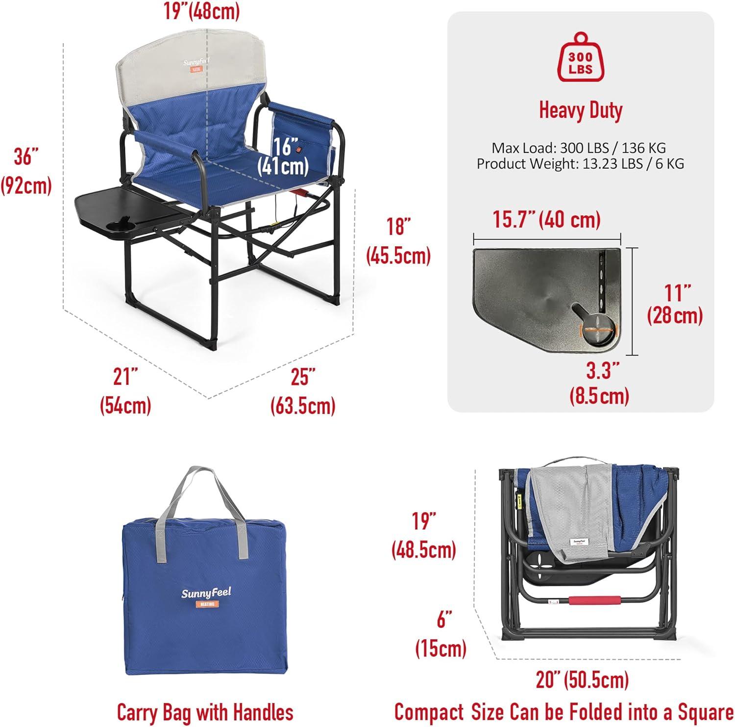 image:imageSUNNYFEEL Camping Directors Chair Heavy DutyOversized Portable Folding Chair with Side Table Pocket for Beach FishingTripPicnicLawnConcert Outdoor Foldable Camp ChairsHeated Blue