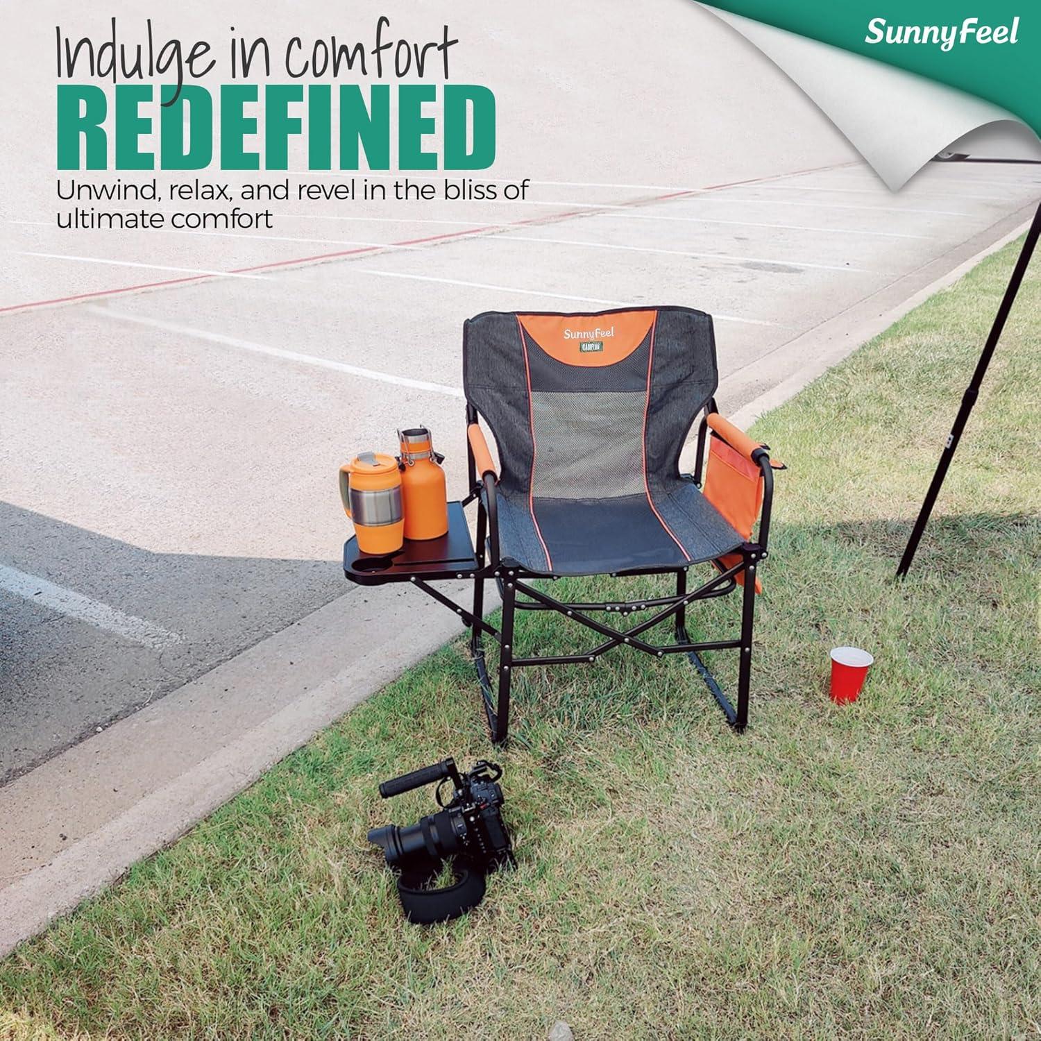image:imageSUNNYFEEL Camping Directors Chair Heavy DutyOversized Portable Folding Chair with Side Table Pocket for Beach FishingTripPicnicLawnConcert Outdoor Foldable Camp ChairsOrange2set