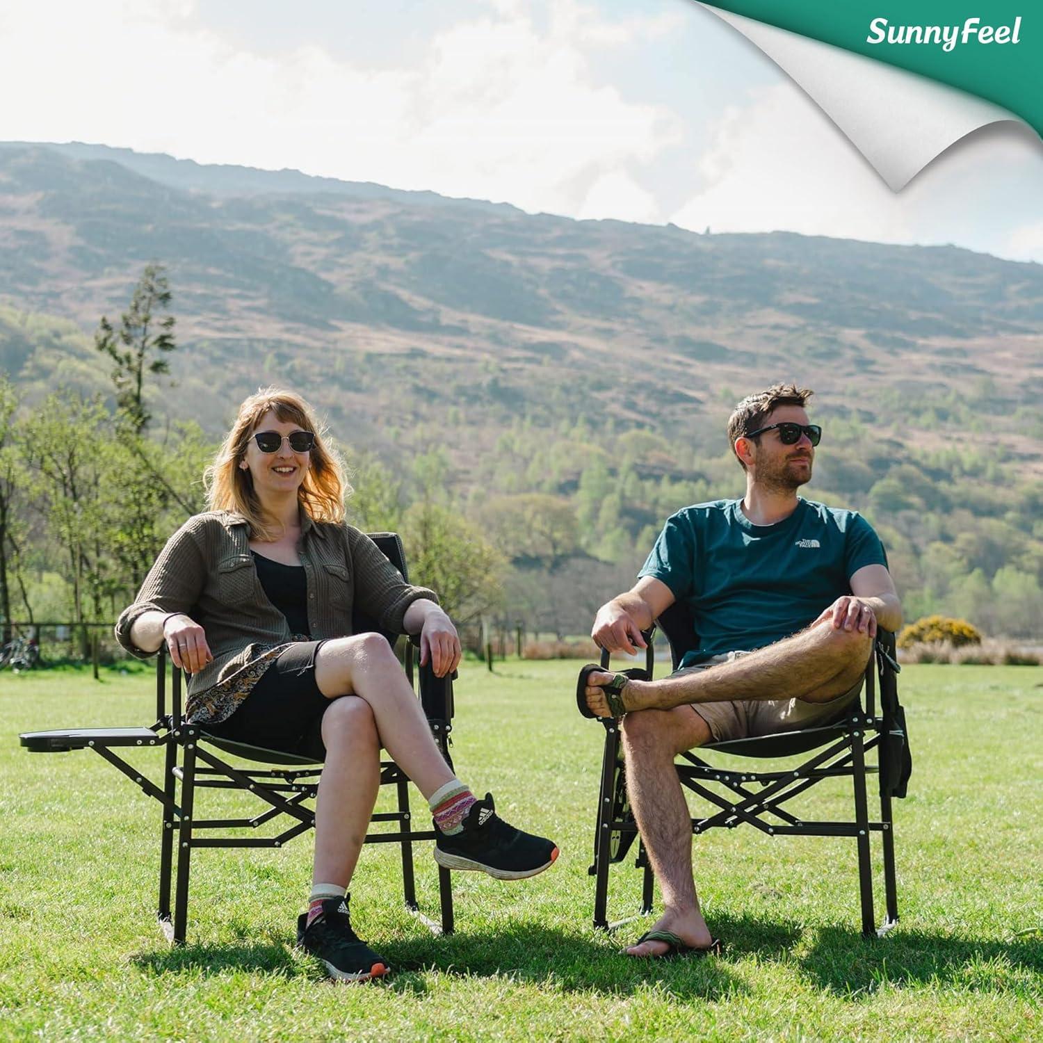 image:imageSUNNYFEEL Camping Directors Chair Heavy DutyOversized Portable Folding Chair with Side Table Pocket for Beach FishingTripPicnicLawnConcert Outdoor Foldable Camp ChairsBlack Grey