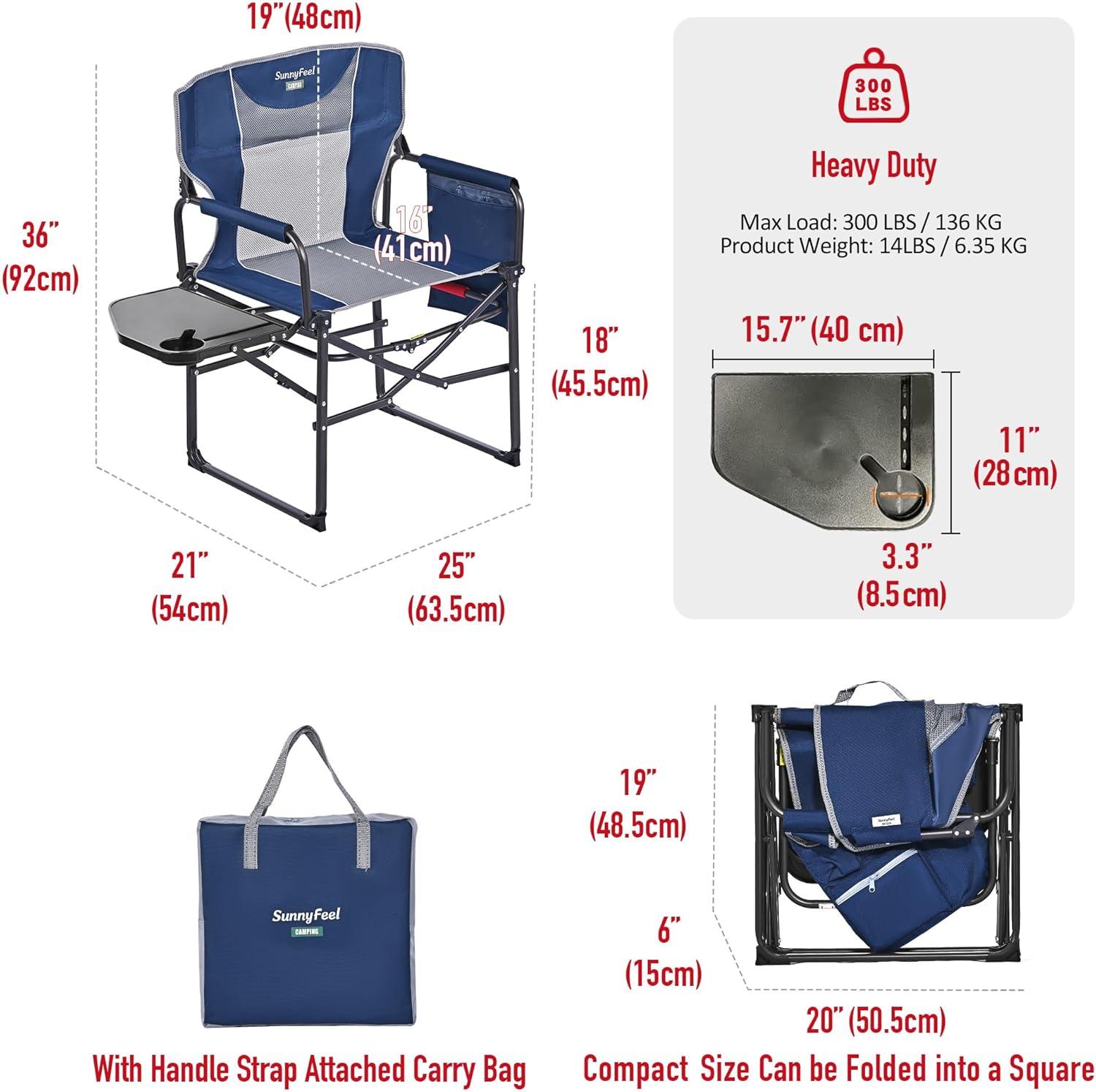 image:imageSUNNYFEEL Camping Directors Chair Heavy DutyOversized Portable Folding Chair with Side Table Pocket for Beach FishingTripPicnicLawnConcert Outdoor Foldable Camp ChairsNavy Blue