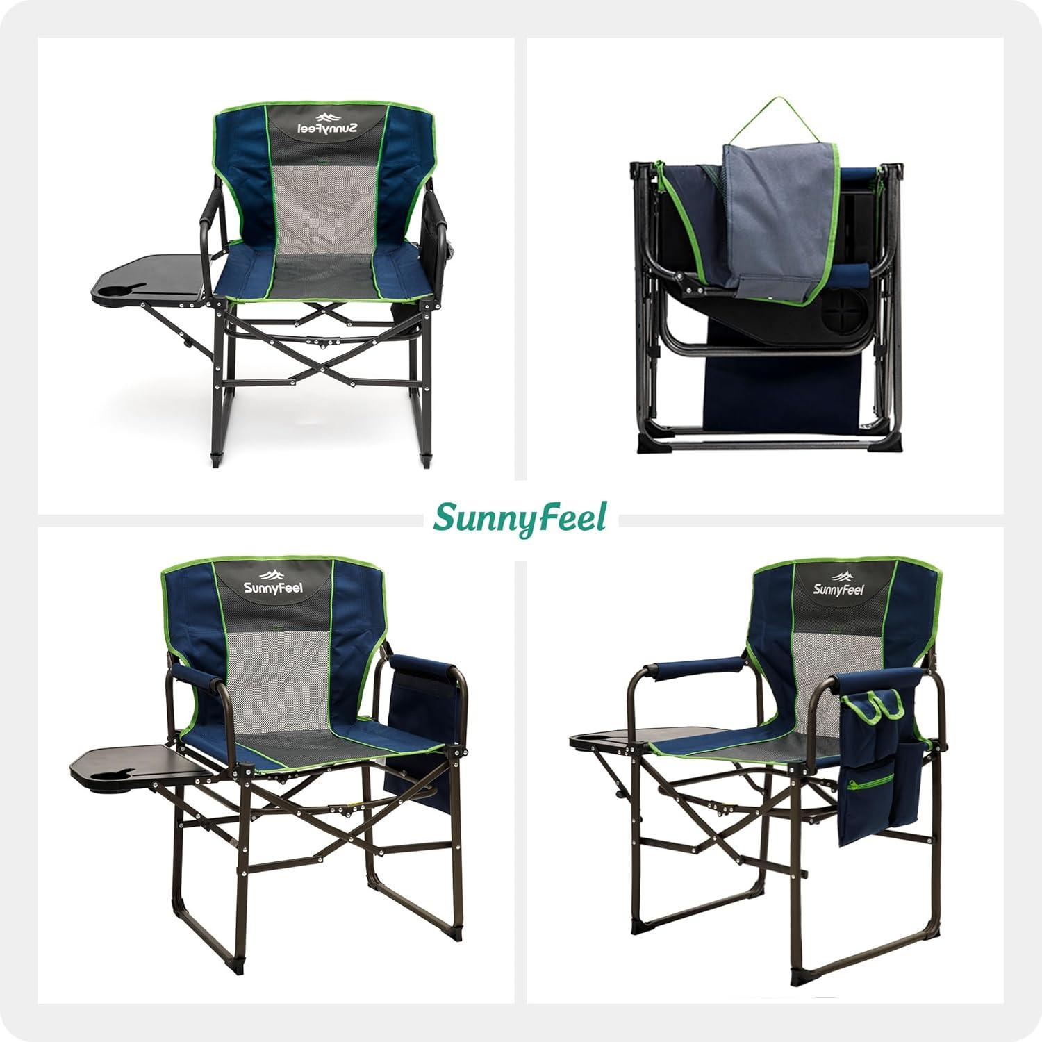 image:imageSUNNYFEEL Camping Directors Chair Heavy DutyOversized Portable Folding Chair with Side Table Pocket for Beach FishingTripPicnicLawnConcert Outdoor Foldable Camp ChairsNavy Blue2set