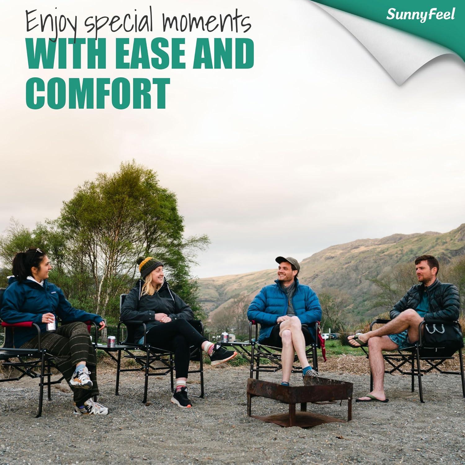 image:imageSUNNYFEEL Camping Directors Chair Heavy DutyOversized Portable Folding Chair with Side Table Pocket for Beach FishingTripPicnicLawnConcert Outdoor Foldable Camp ChairsXL Black