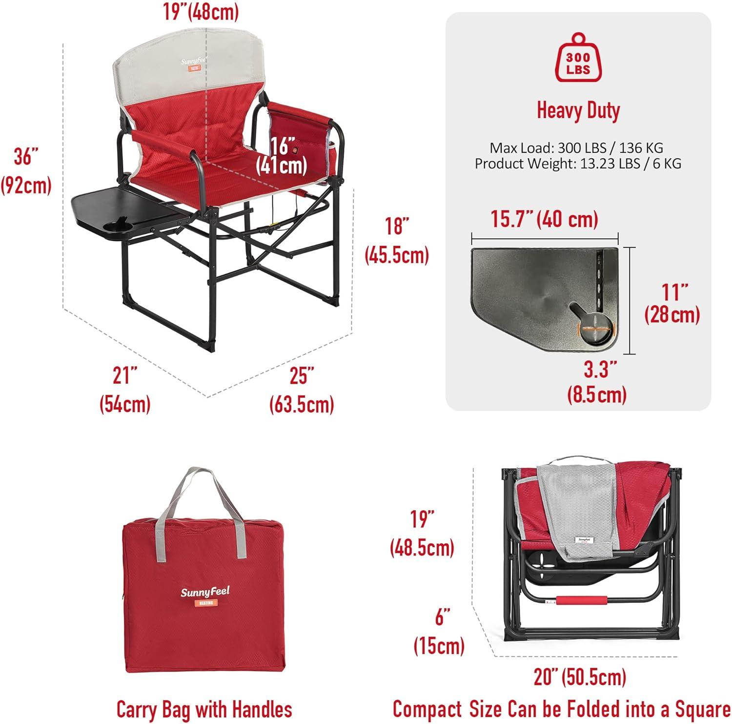 image:imageSUNNYFEEL Camping Directors Chair Heavy DutyOversized Portable Folding Chair with Side Table Pocket for Beach FishingTripPicnicLawnConcert Outdoor Foldable Camp ChairsHeated Red2set