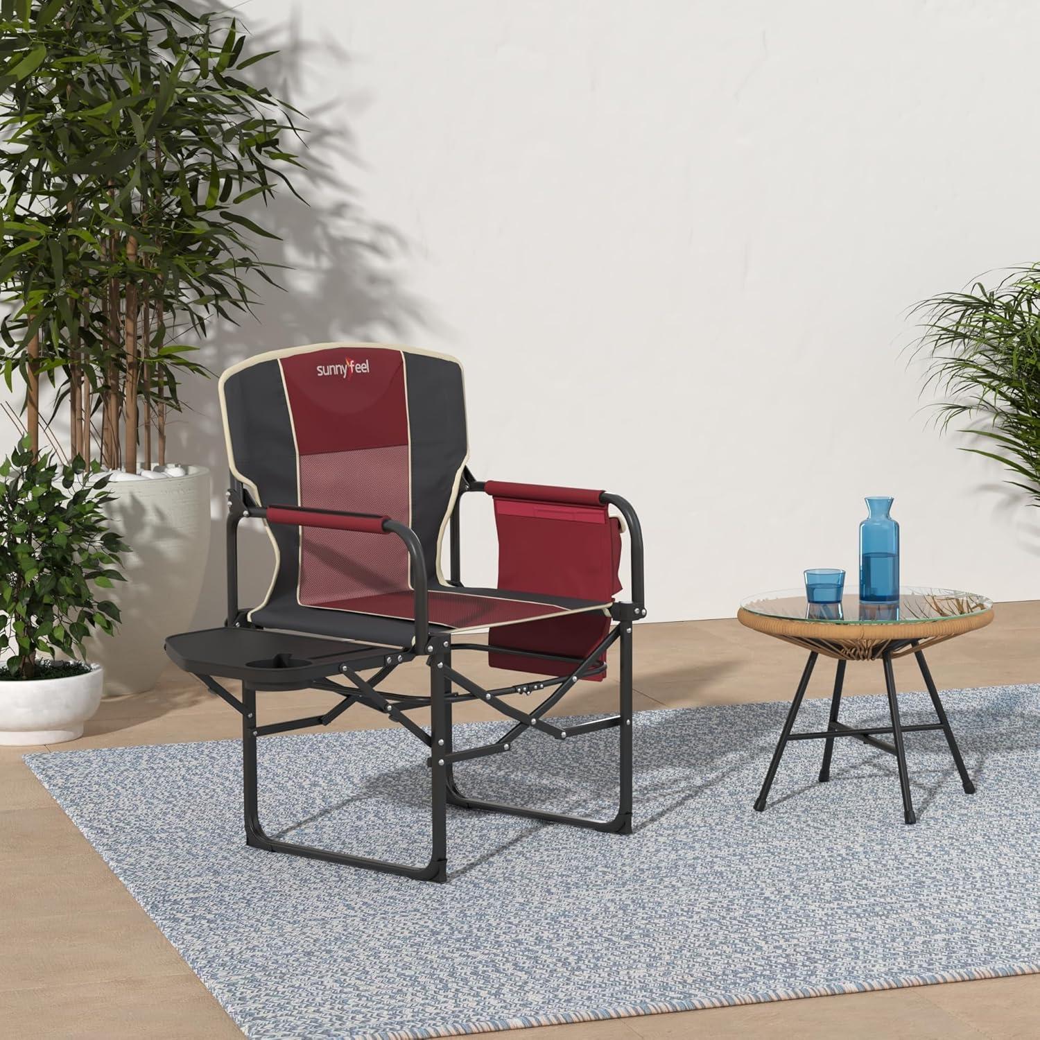 image:imageSUNNYFEEL Camping Directors Chair Heavy DutyOversized Portable Folding Chair with Side Table Pocket for Beach FishingTripPicnicLawnConcert Outdoor Foldable Camp ChairsRed2set