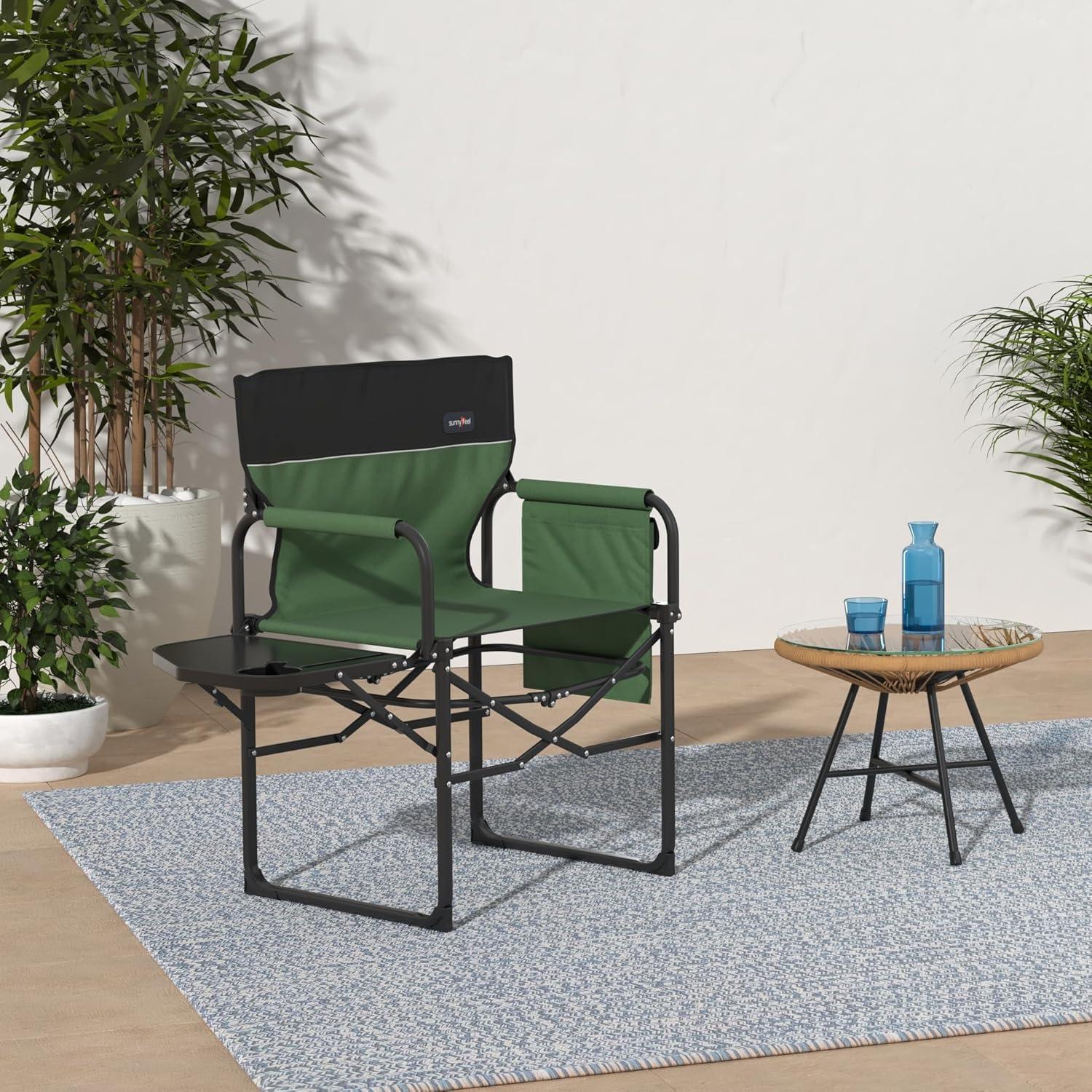 image:imageSUNNYFEEL Camping Directors Chair Heavy DutyOversized Portable Folding Chair with Side Table Pocket for Beach FishingTripPicnicLawnConcert Outdoor Foldable Camp ChairsGreen2set