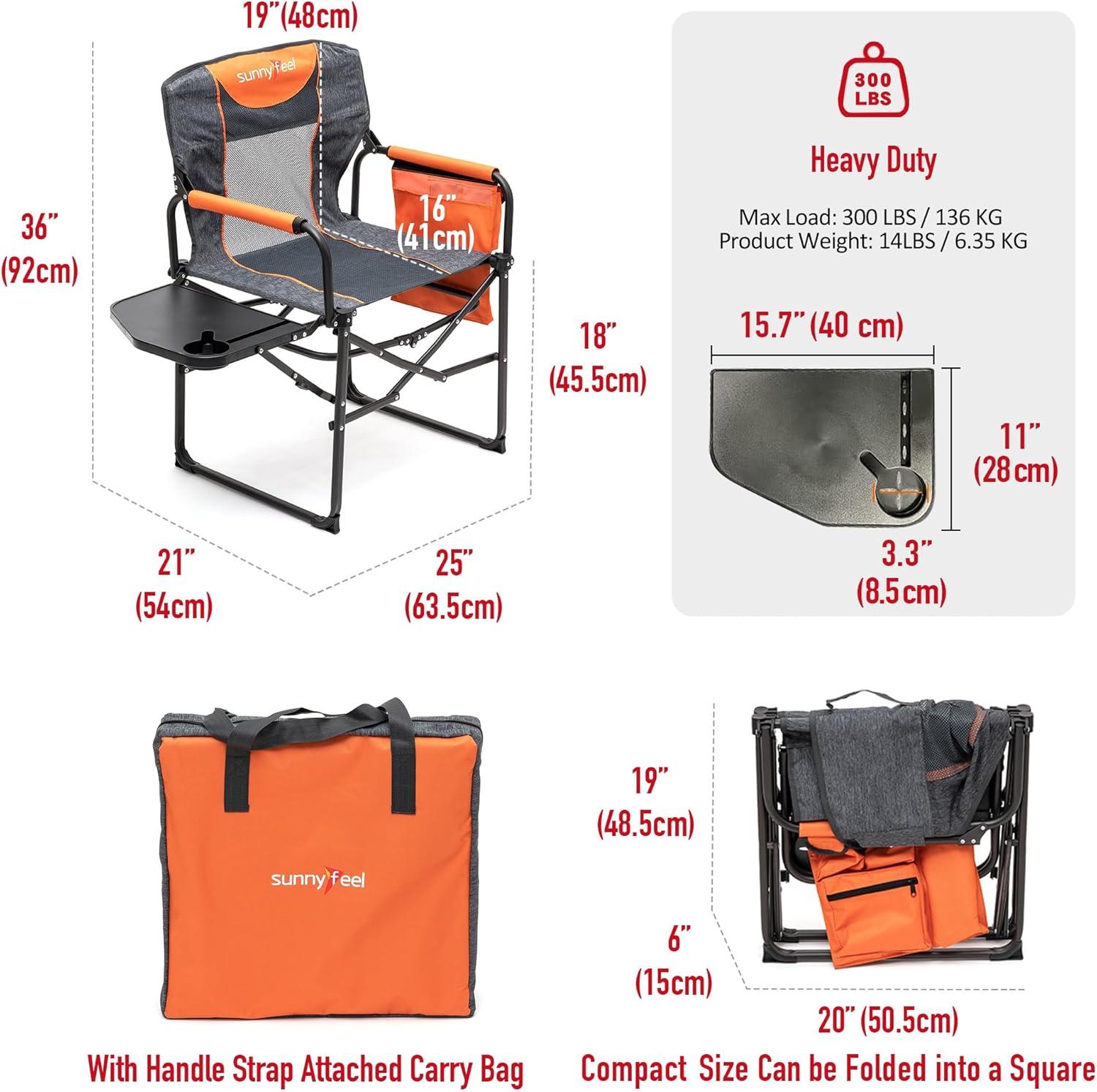 image:imageSUNNYFEEL Camping Directors Chair Heavy DutyOversized Portable Folding Chair with Side Table Pocket for Beach FishingTripPicnicLawnConcert Outdoor Foldable Camp ChairsOrange