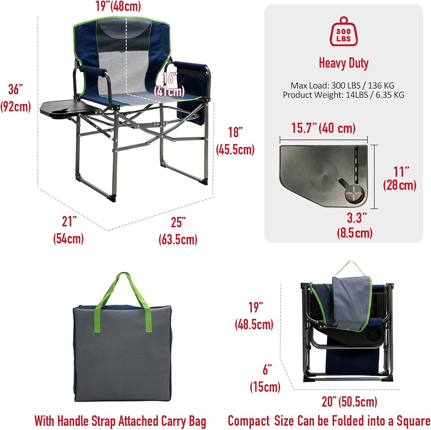 image:imageSUNNYFEEL Camping Directors Chair Heavy DutyOversized Portable Folding Chair with Side Table Pocket for Beach FishingTripPicnicLawnConcert Outdoor Foldable Camp ChairsNavy Blue2set