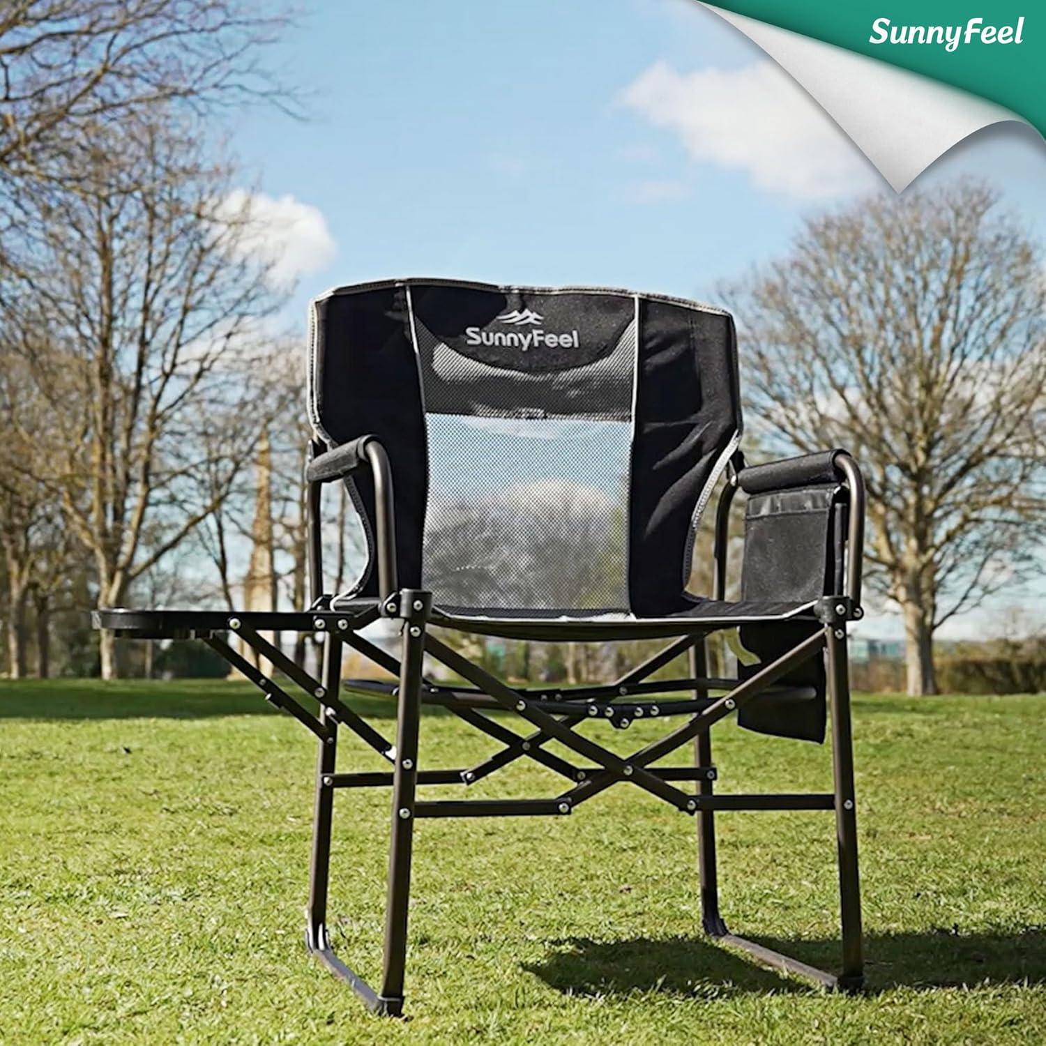 image:imageSUNNYFEEL Camping Directors Chair Heavy DutyOversized Portable Folding Chair with Side Table Pocket for Beach FishingTripPicnicLawnConcert Outdoor Foldable Camp ChairsBlack Grey