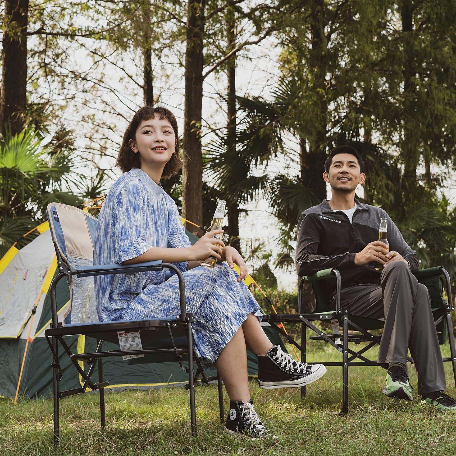 image:imageSUNNYFEEL Camping Directors Chair Heavy DutyOversized Portable Folding Chair with Side Table Pocket for Beach FishingTripPicnicLawnConcert Outdoor Foldable Camp ChairsLight Blue