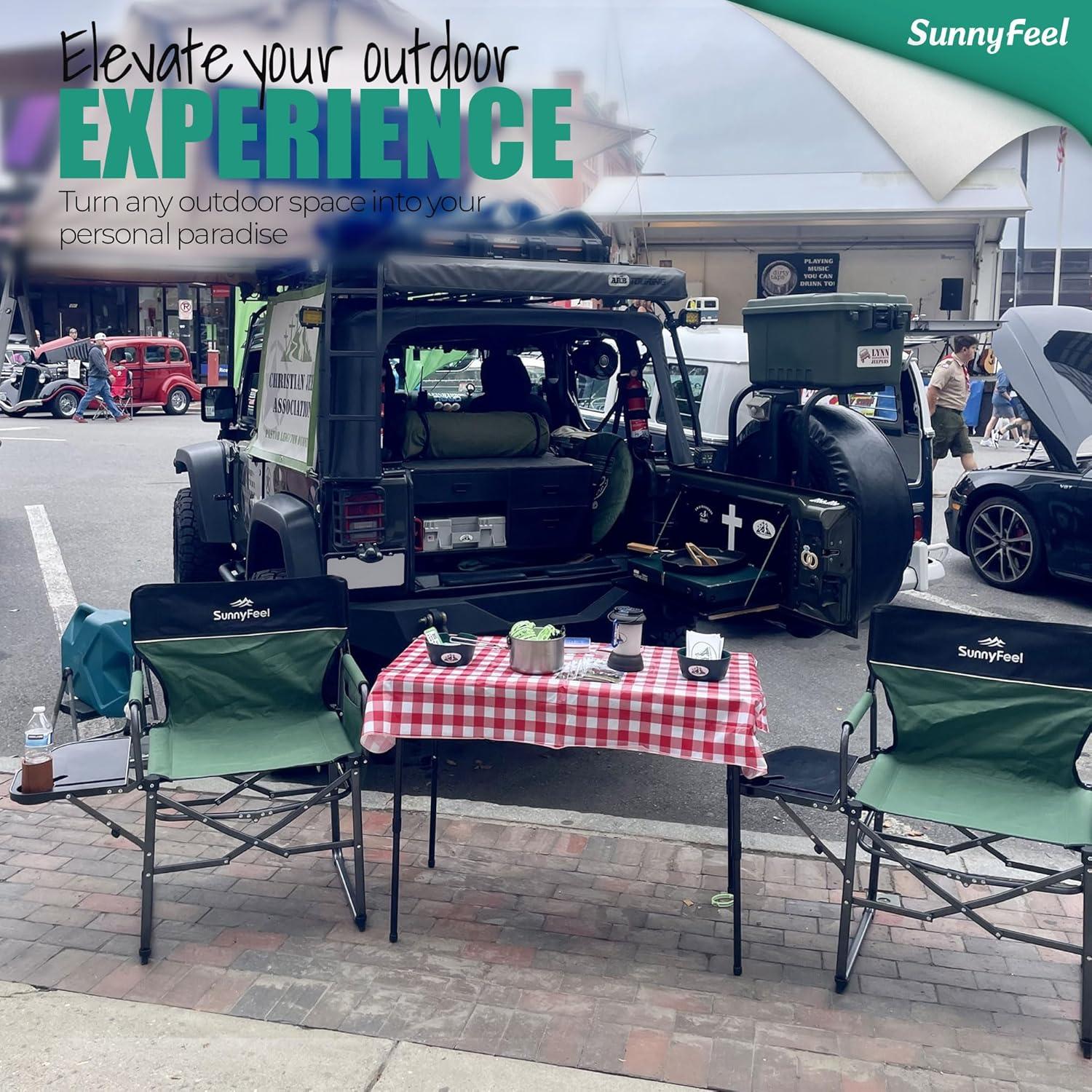 image:imageSUNNYFEEL Camping Directors Chair Heavy DutyOversized Portable Folding Chair with Side Table Pocket for Beach FishingTripPicnicLawnConcert Outdoor Foldable Camp ChairsGreen2set