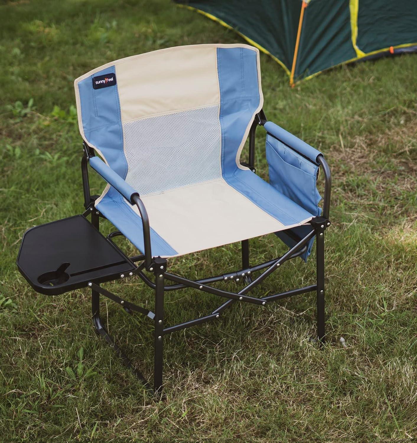 image:imageSUNNYFEEL Camping Directors Chair Heavy DutyOversized Portable Folding Chair with Side Table Pocket for Beach FishingTripPicnicLawnConcert Outdoor Foldable Camp ChairsLight Blue