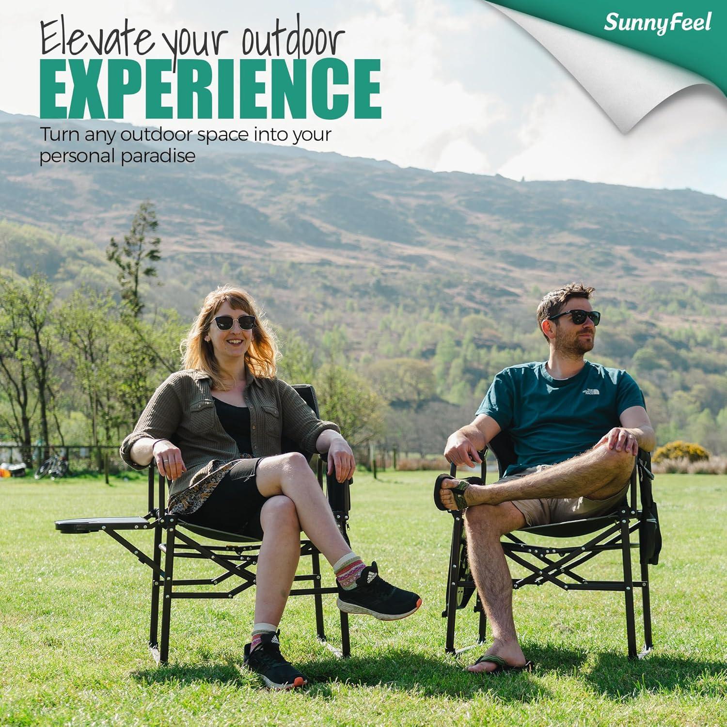 image:imageSUNNYFEEL Camping Directors Chair Heavy DutyOversized Portable Folding Chair with Side Table Pocket for Beach FishingTripPicnicLawnConcert Outdoor Foldable Camp ChairsOrange2set