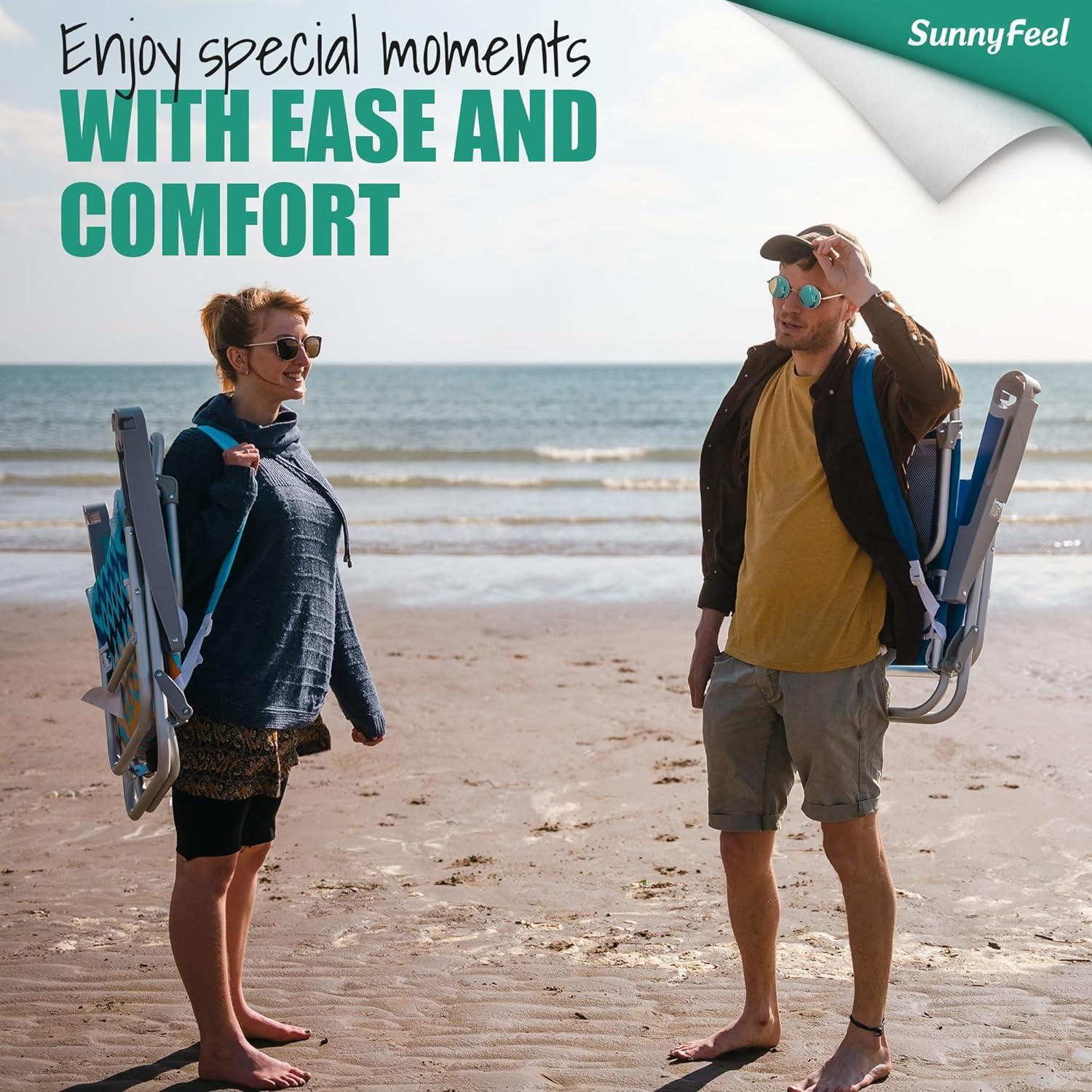 image:imageSUNNYFEEL Extra Wide 28 Low Beach Chair 5 Position Lay Flat XL Oversized Portable Folding Camping Chairs with Cup Holder for OutdoorTrip Lightweight Foldable Backpack Beach Chair for AdultsBlue Pineapple