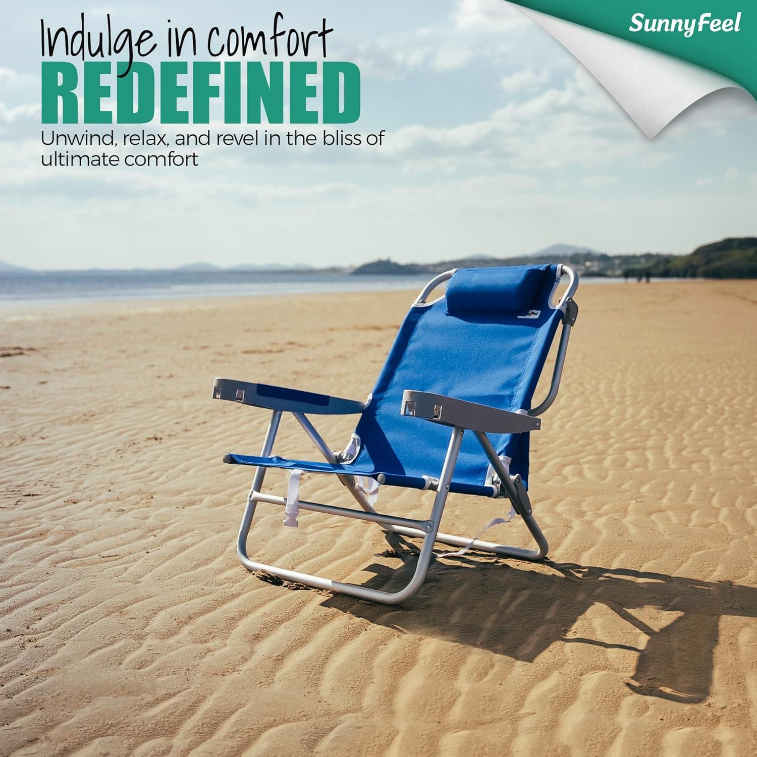 image:imageSUNNYFEEL Extra Wide 28 Low Beach Chair 5 Position Lay Flat XL Oversized Portable Folding Camping Chairs with Cup Holder for OutdoorTrip Lightweight Foldable Backpack Beach Chair for AdultsBlue Pineapple