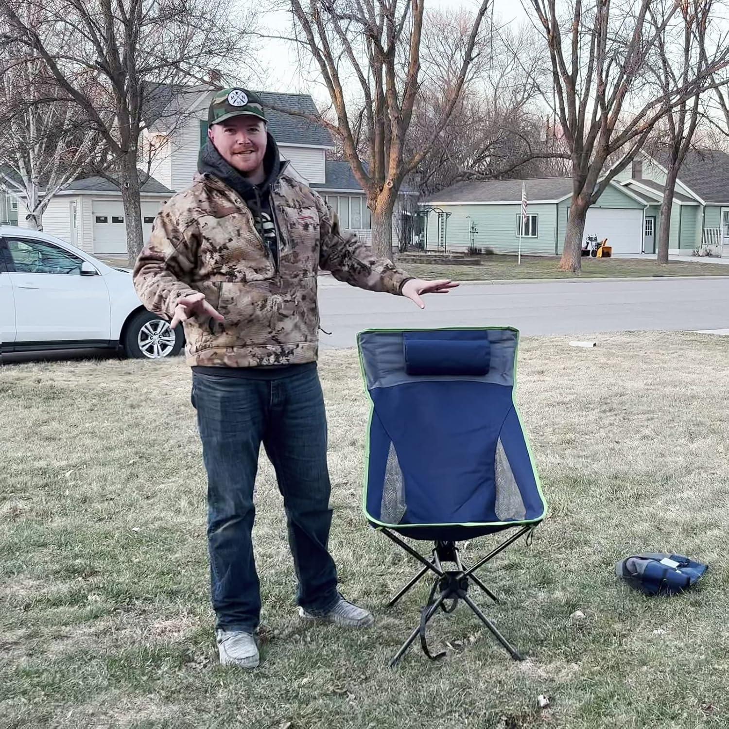 image:imageSUNNYFEEL Folding Camping Chair High Back Portable Backpacking Chairs Lightweight Small Compact Collapsible Camp Lawn Chair Heavy Duty with Pillow for Outdoor Picnic Beach FishingHigh Blue