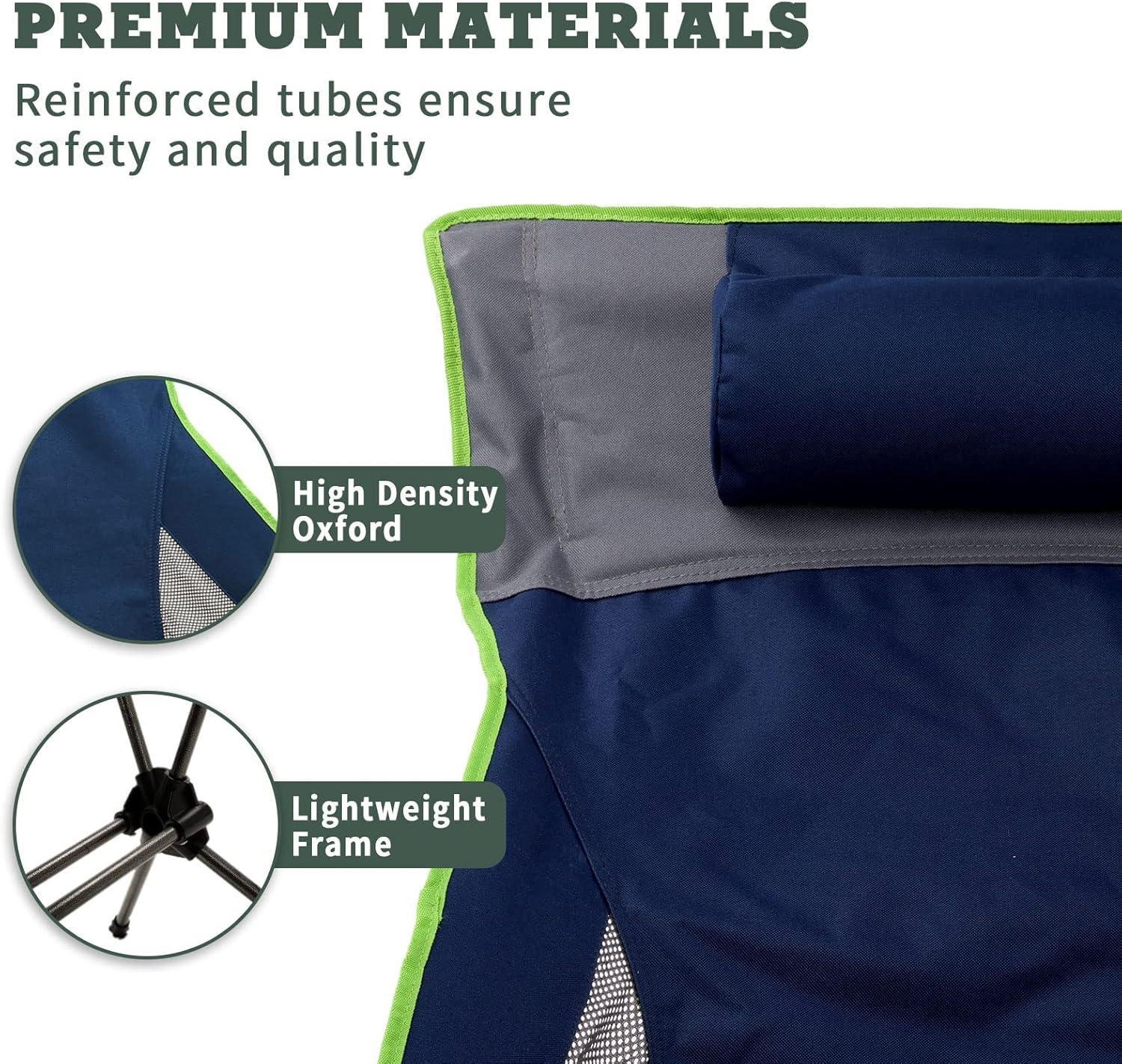 image:imageSUNNYFEEL Folding Camping Chair High Back Portable Backpacking Chairs Lightweight Small Compact Collapsible Camp Lawn Chair Heavy Duty with Pillow for Outdoor Picnic Beach FishingHigh Blue