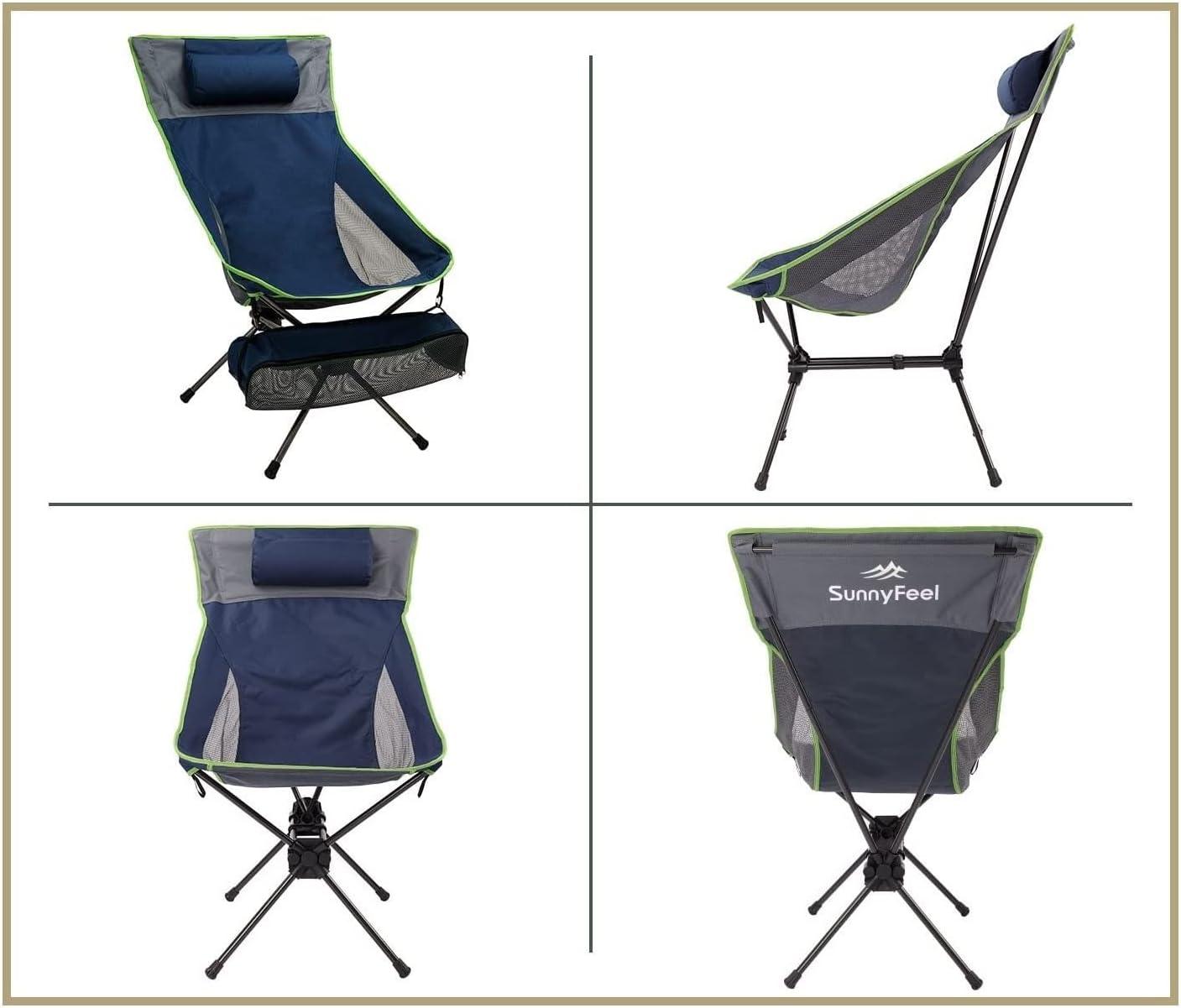 image:imageSUNNYFEEL Folding Camping Chair High Back Portable Backpacking Chairs Lightweight Small Compact Collapsible Camp Lawn Chair Heavy Duty with Pillow for Outdoor Picnic Beach FishingHigh Blue
