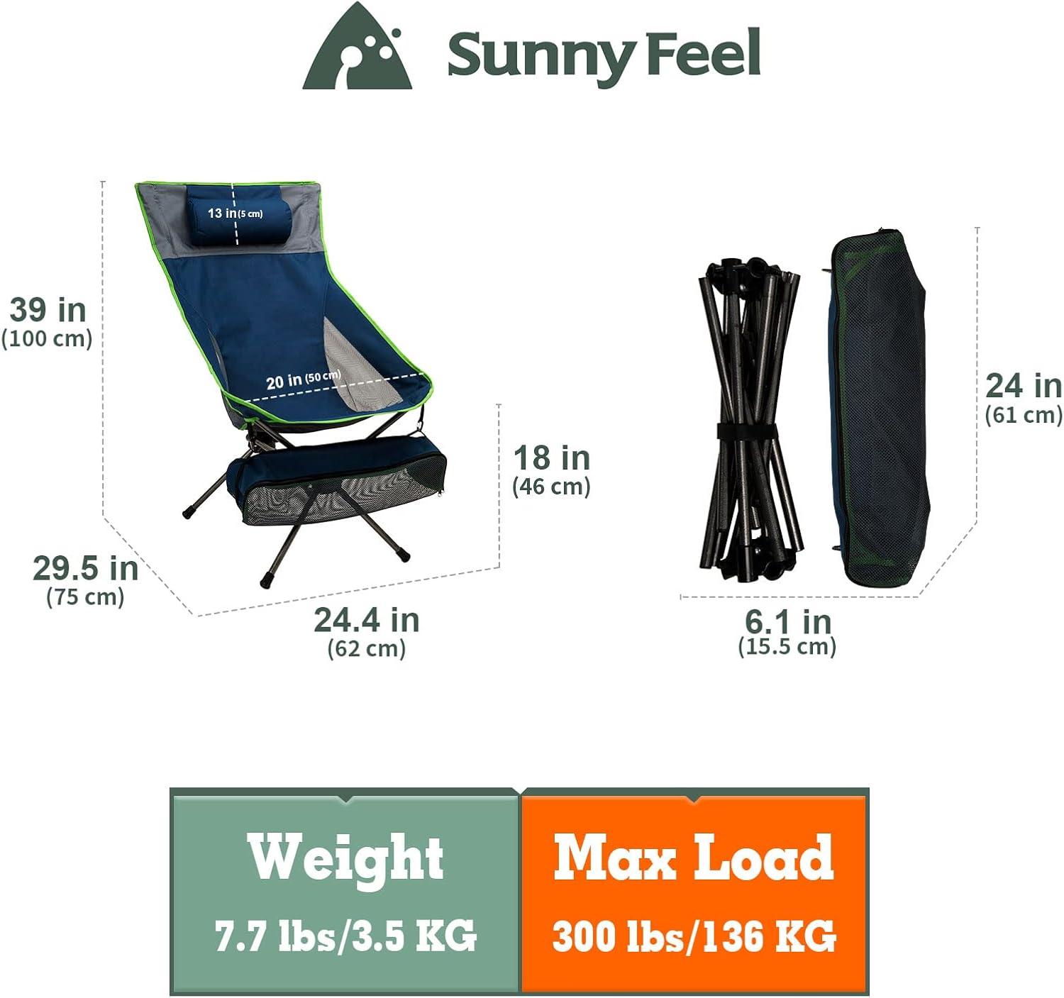 image:imageSUNNYFEEL Folding Camping Chair High Back Portable Backpacking Chairs Lightweight Small Compact Collapsible Camp Lawn Chair Heavy Duty with Pillow for Outdoor Picnic Beach FishingHigh Blue
