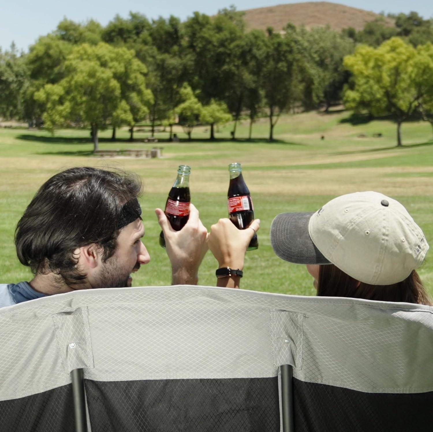 image:imageSUNNYFEEL Folding Double Camping Chair Oversized Loveseat Chair Heavy Duty PortableFoldable Lawn Chair with Storage for OutsideOutdoorTravelPicnic Fold Up Camp Chairs for Adults 2 PeopleDark Blue