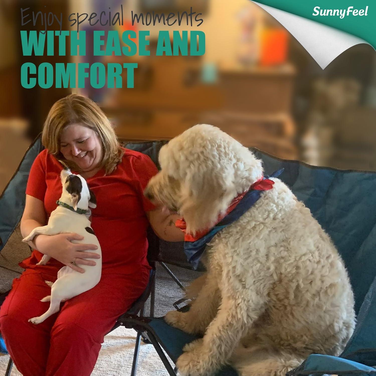 image:imageSUNNYFEEL Heated Double Camping Chair Oversized Folding Loveseat Chair Heavy Duty PortableFoldable Lawn Chair for BeachOutdoorTravelPicnic Fold Up Camp Chairs for Adults 2 PeopleBlue